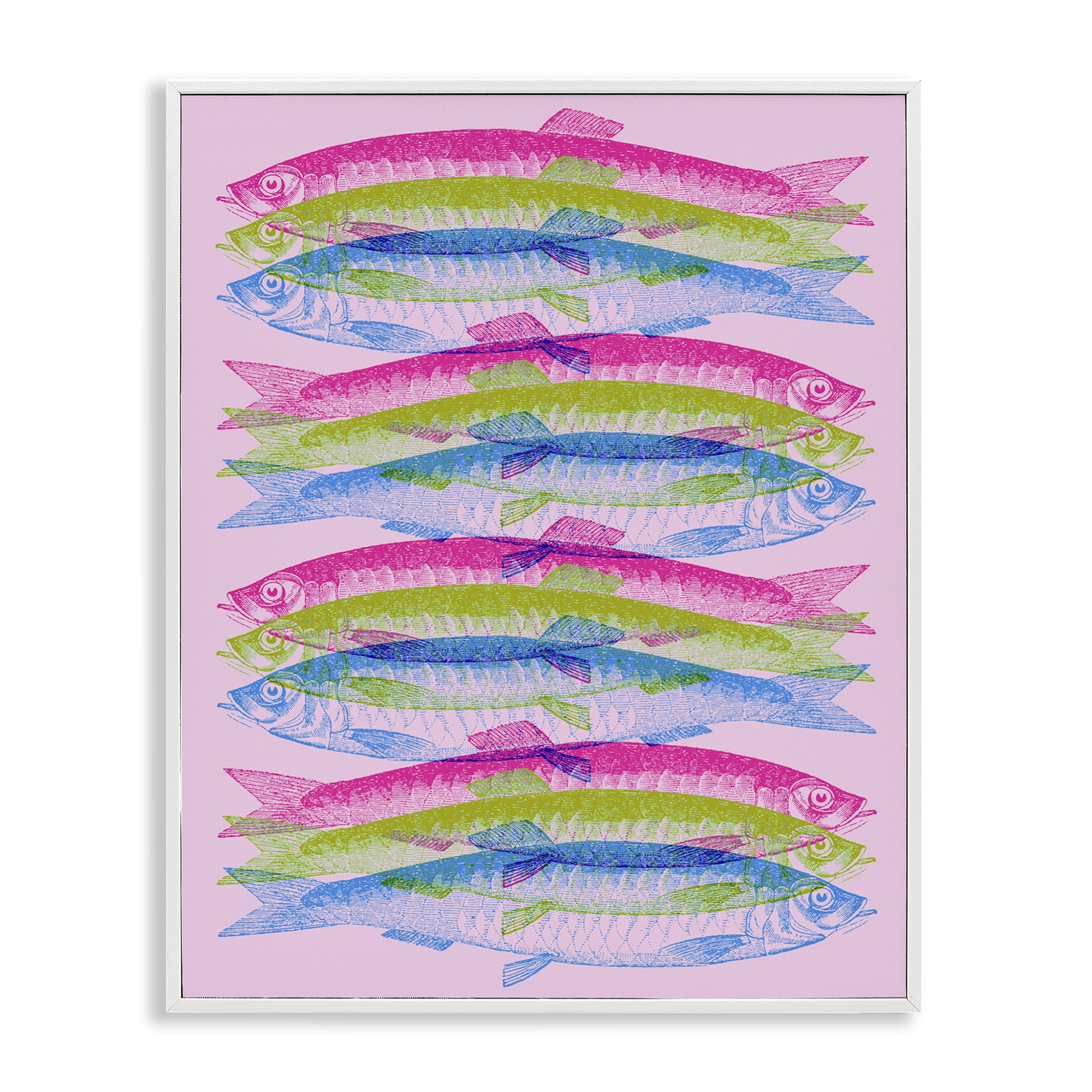 Stupell Industries Rainbow Layered Fish Animals & Insects Painting White Framed Art Print Wall Art, 16 x 20