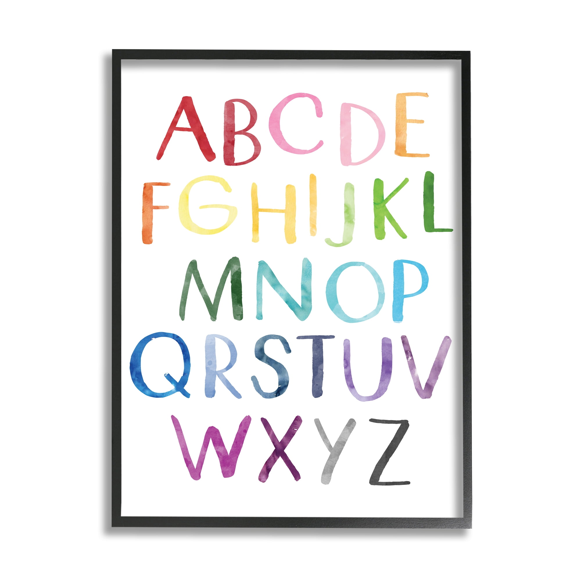 Stupell Industries Rainbow Letters of English Alphabet Playful ABC Chart Modern Painting Black framed Art Print Wall Art, 16 x 20, Design by Jennifer McCully