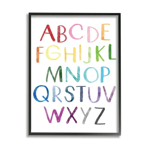 Stupell Industries Rainbow Letters of English Alphabet Playful ABC Chart Art for Kids Painting Black Framed Art Print Wall Art, 11 x 14