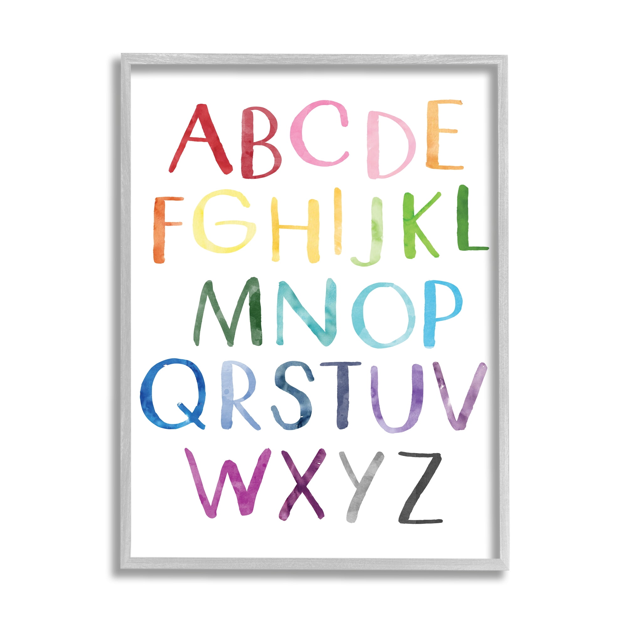 Stupell Industries Rainbow Letters of English Alphabet Playful ABC Chart Art for Kids Painting Gray Framed Art Print Wall Art, 11 x 14