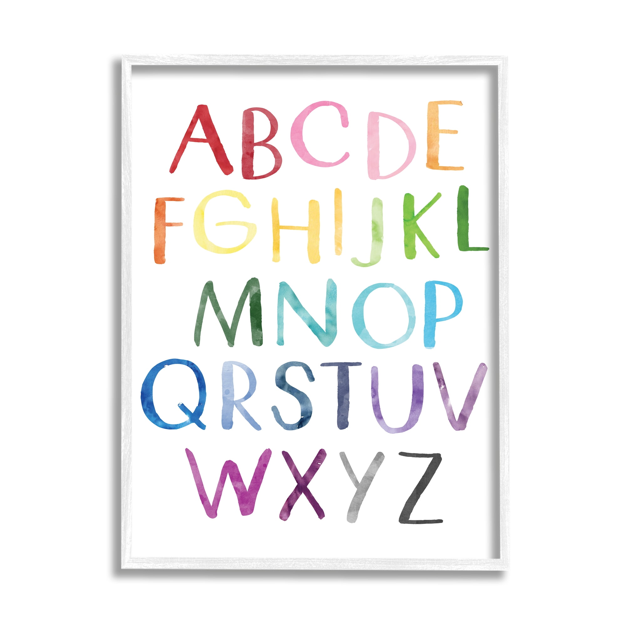 Stupell Industries Rainbow Letters of English Alphabet Playful ABC Chart Art for Kids Painting White Framed Art Print Wall Art, 24 x 30