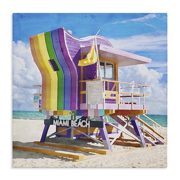 Stupell Industries Coastal Rainbow Lifeguard Hut Canvas Art, 17 x 17, by LSR Design Studio