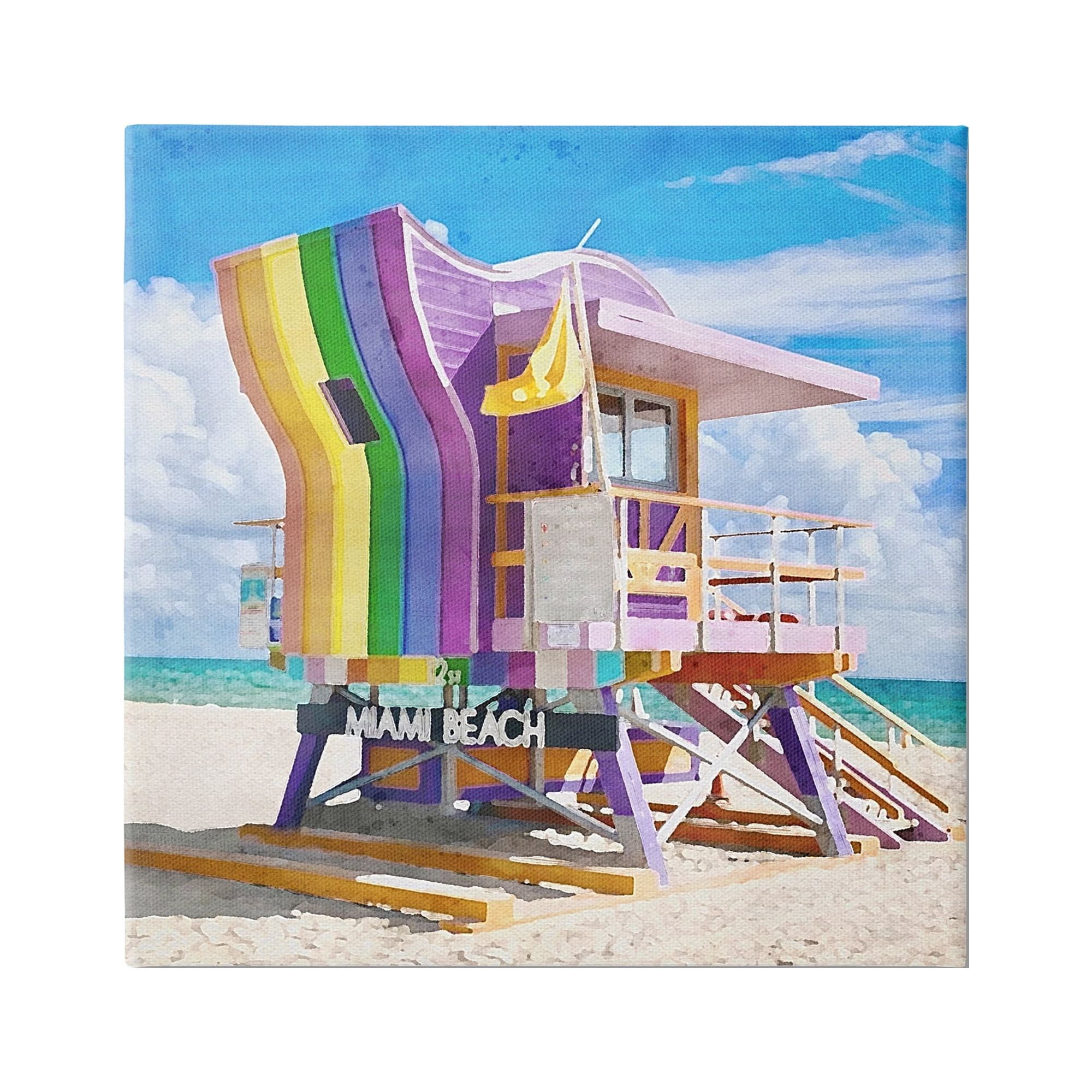 Stupell Industries Rainbow Lifeguard Hut Nature Painting Gallery Wrapped Canvas Print Wall Art, 17 x 17