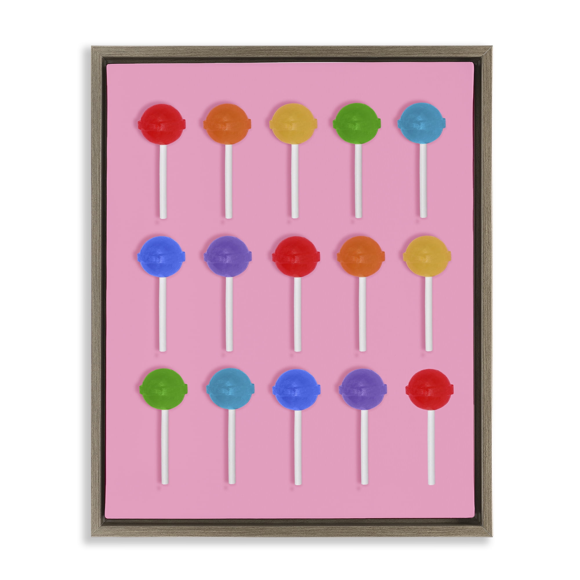 Stupell Industries Rainbow Lollipop Grid Brown Framed Floater Canvas Wall Art, design by LISH Creative