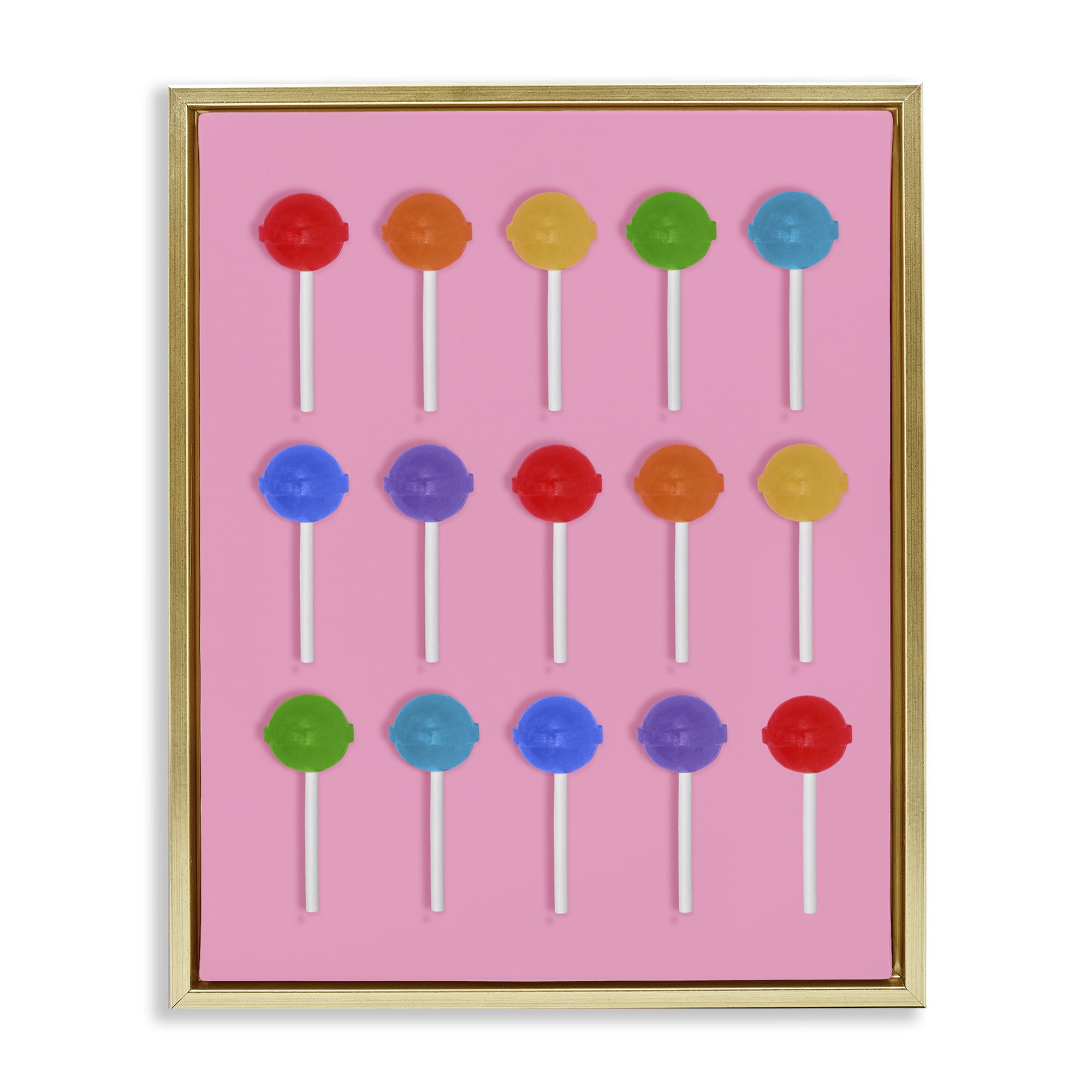 Stupell Industries Rainbow Lollipop Grid Gold Framed Floater Canvas Wall Art, design by LISH Creative