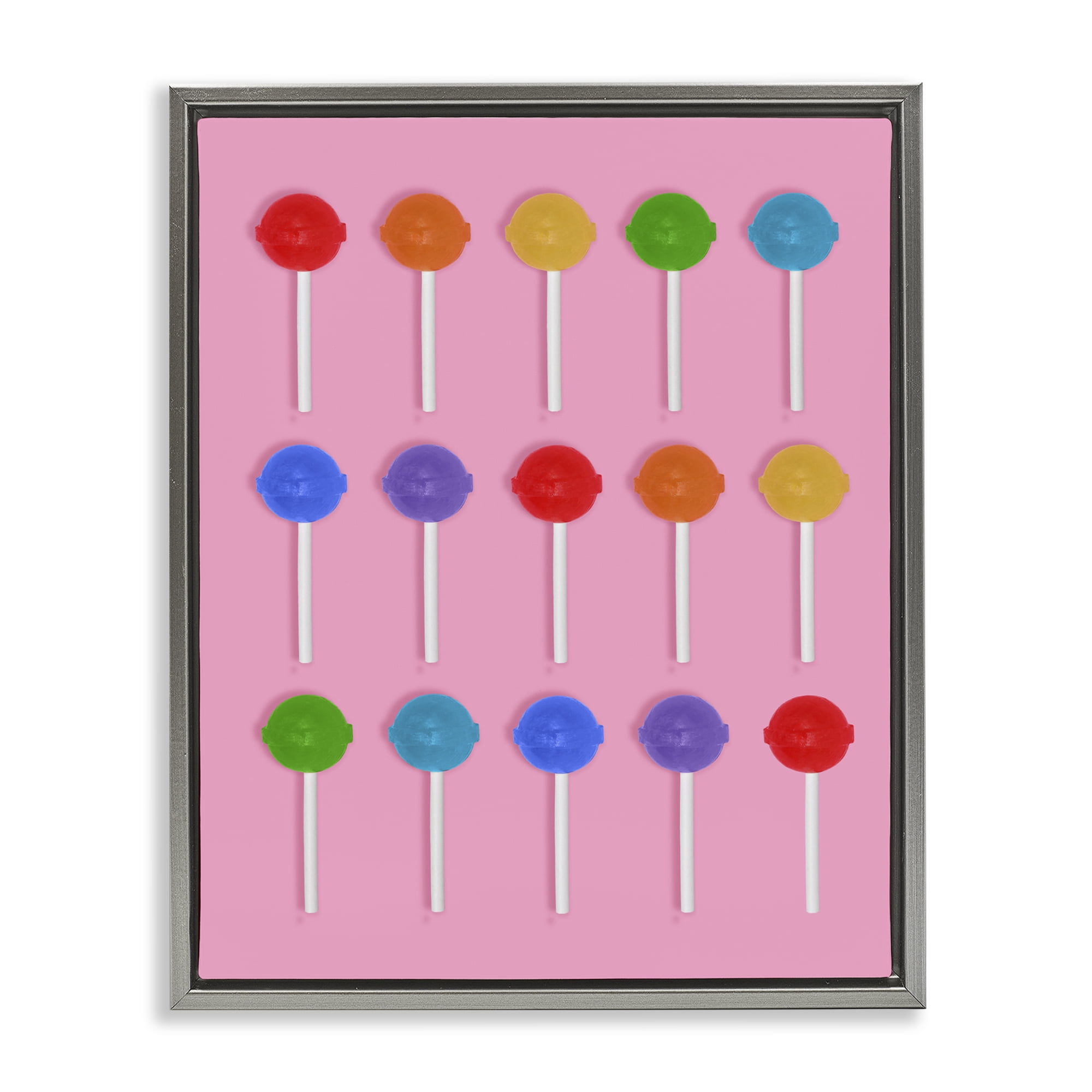 Stupell Industries Rainbow Lollipop Grid Gray Framed Floater Canvas Wall Art, design by LISH Creative