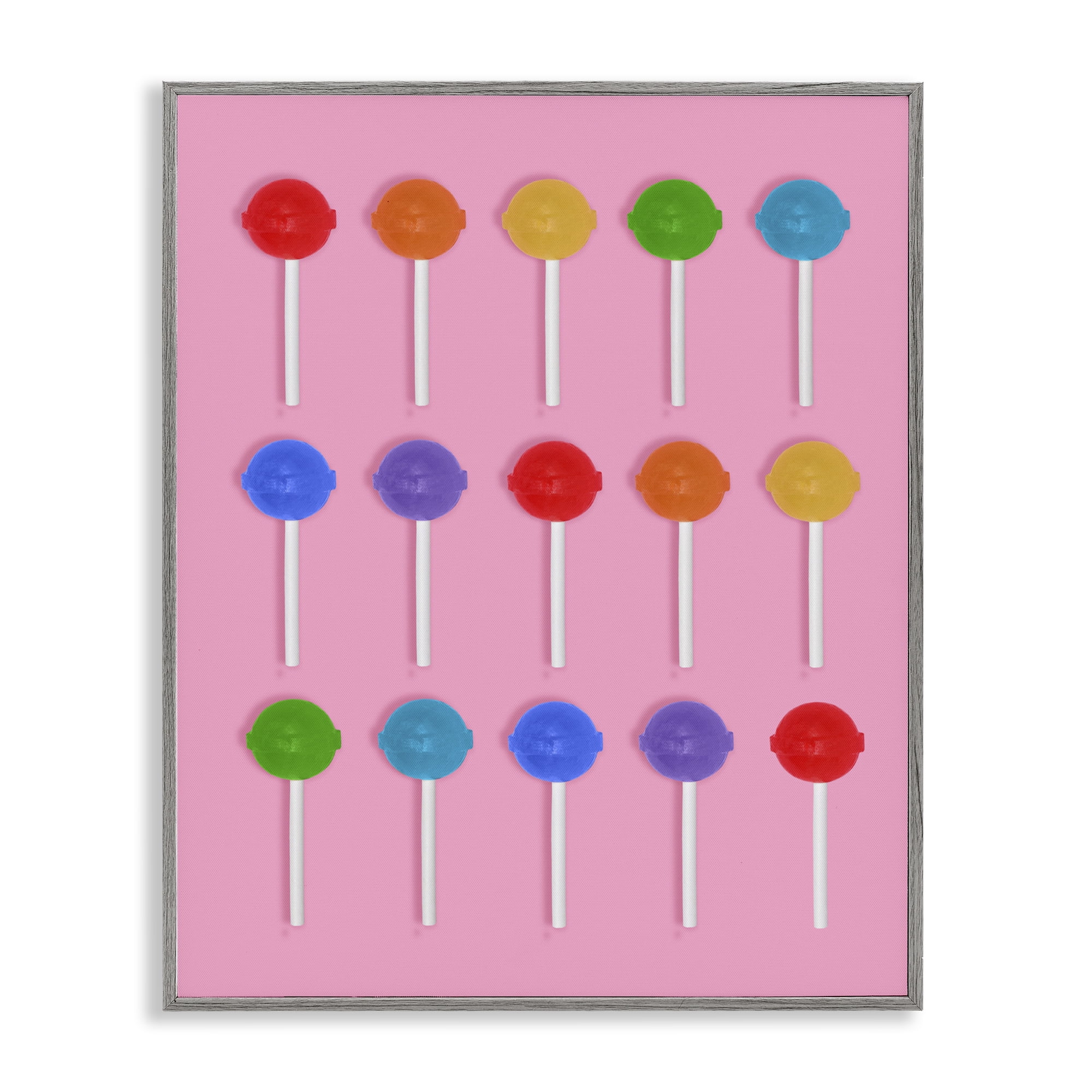 Stupell Industries Rainbow Lollipop Grid Gray Framed Giclee Art, design by LISH Creative