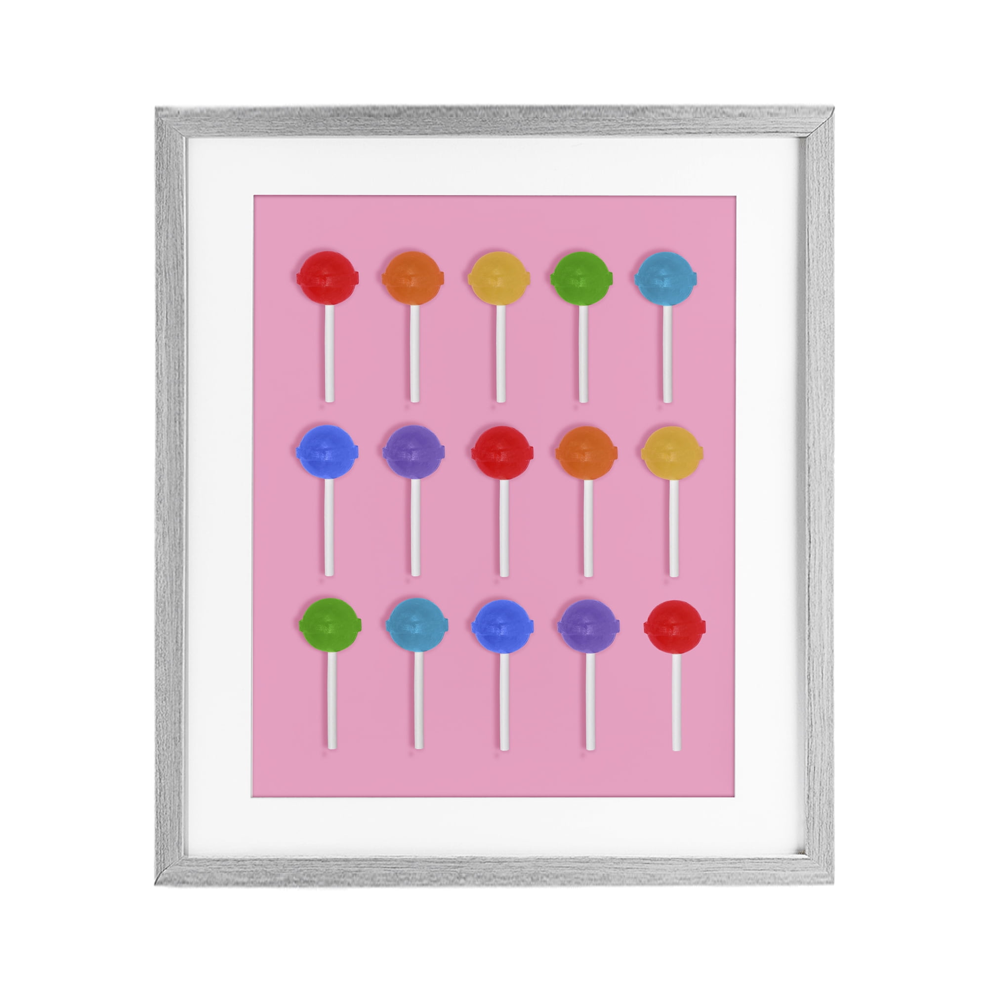 Stupell Industries Rainbow Lollipop Grid Gray Framed Print Under Glass, design by LISH Creative