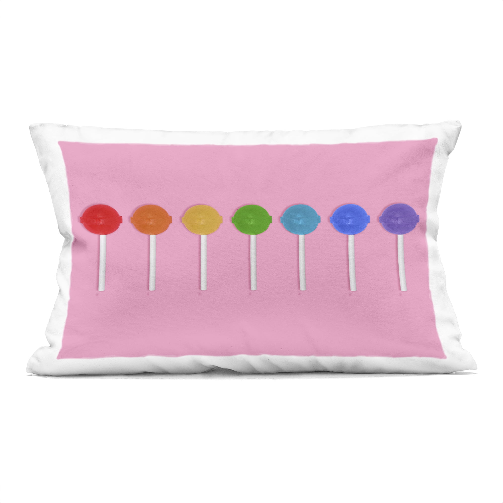 Stupell Industries Rainbow Lollipops on Pink Decorative Printed Throw Pillow, design by LISH Creative, 14 x 7 x 20