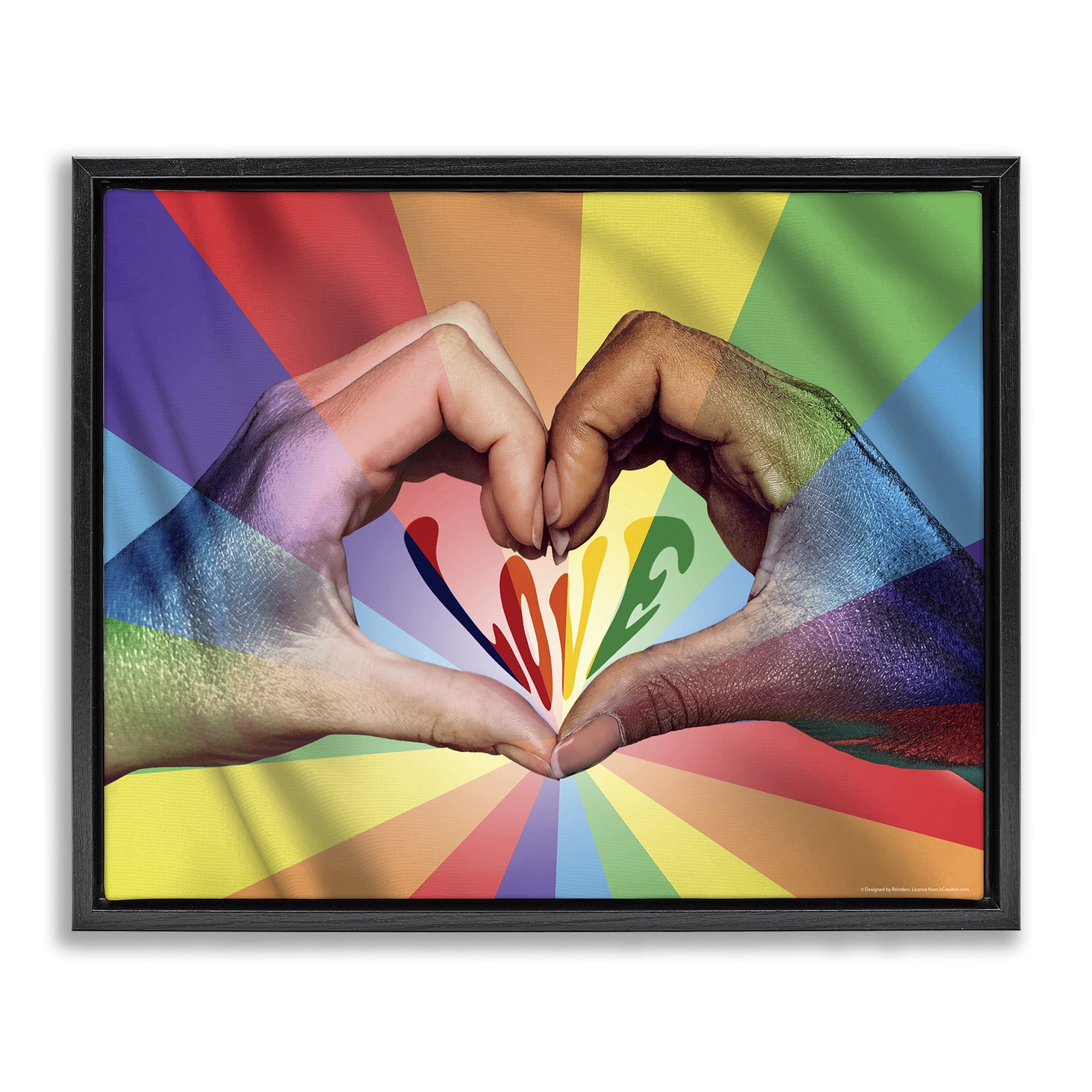 Stupell Industries Rainbow Love Hands Symbol People Painting Black Floater Framed Canvas Art Print Wall Art, 21 x 17