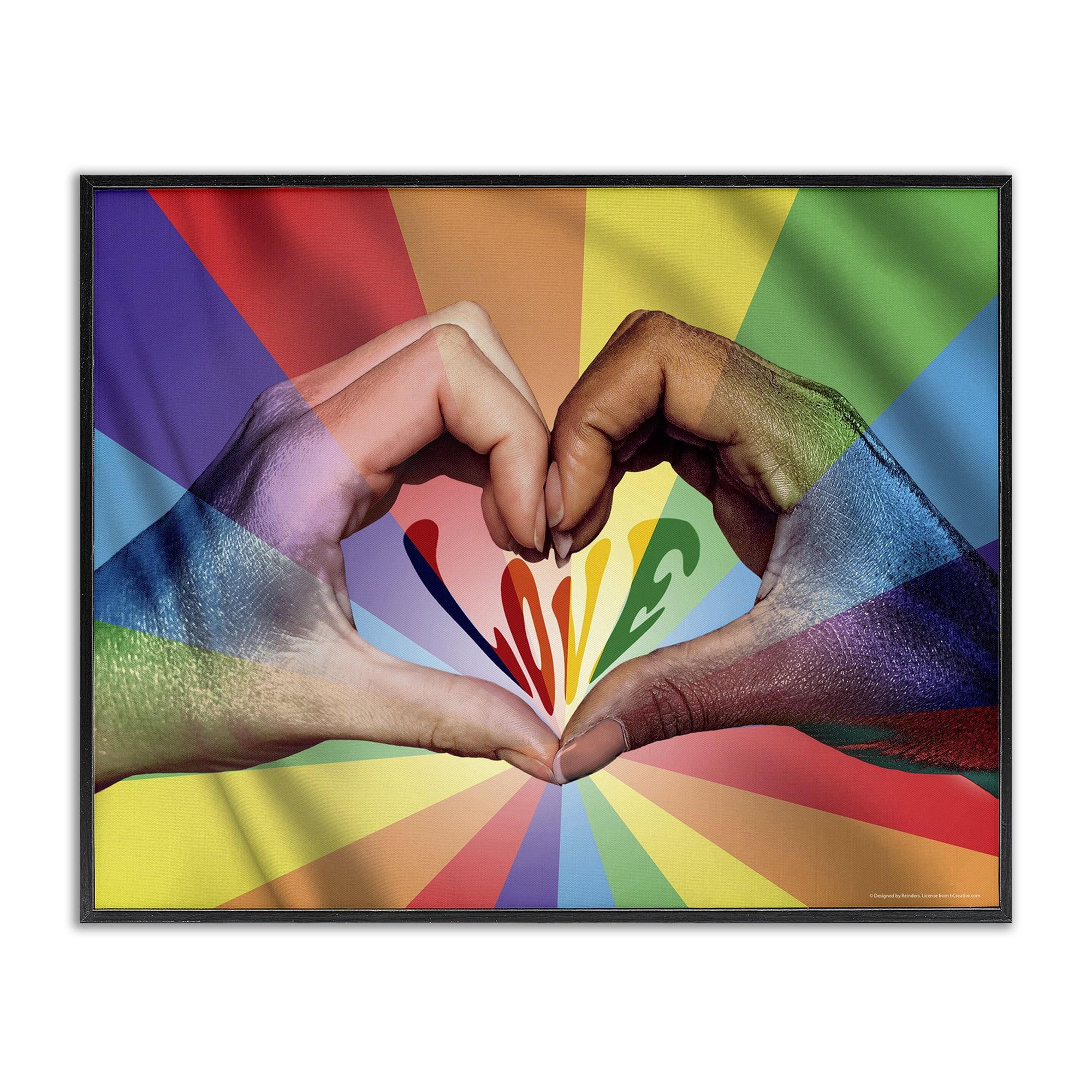 Stupell Industries Rainbow Love Hands Symbol People Painting Black Framed Art Print Wall Art, 20 x 16