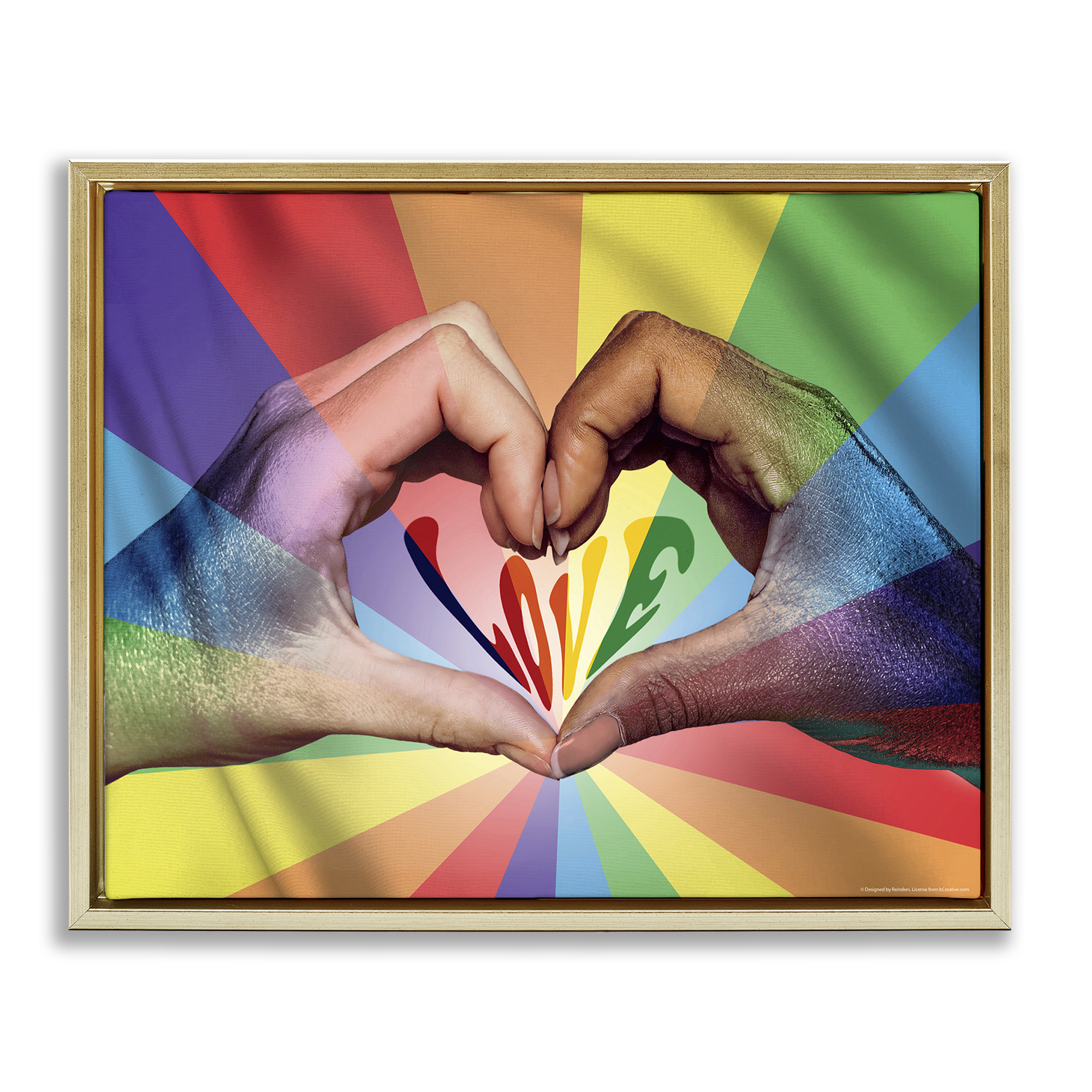 Stupell Industries Rainbow Love Hands Symbol People Painting Gold Floater Framed Canvas Art Print Wall Art, 31 x 25