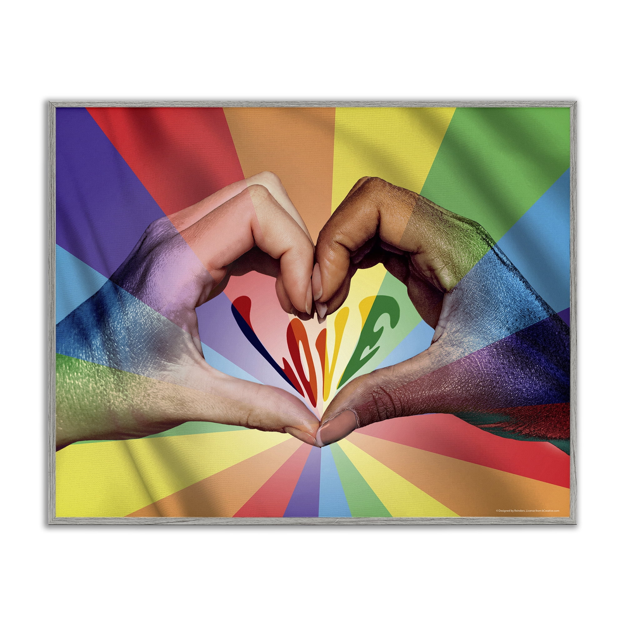 Stupell Industries Rainbow Love Hands Symbol People Painting Gray Framed Art Print Wall Art, 20 x 16