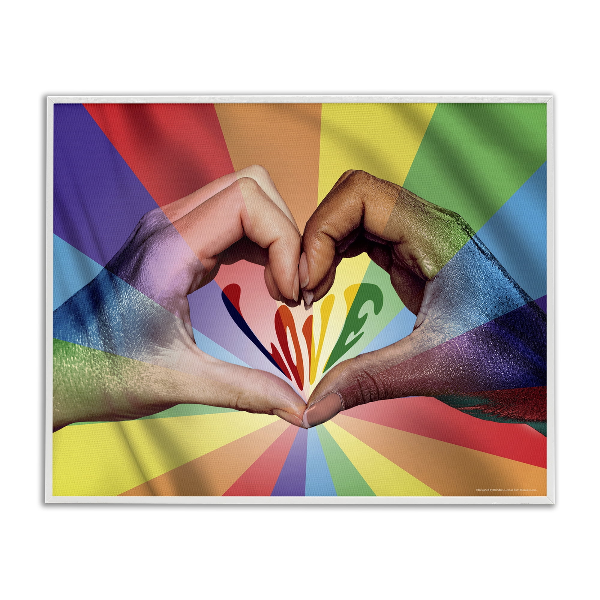 Stupell Industries Rainbow Love Hands Symbol People Painting White Framed Art Print Wall Art, 20 x 16