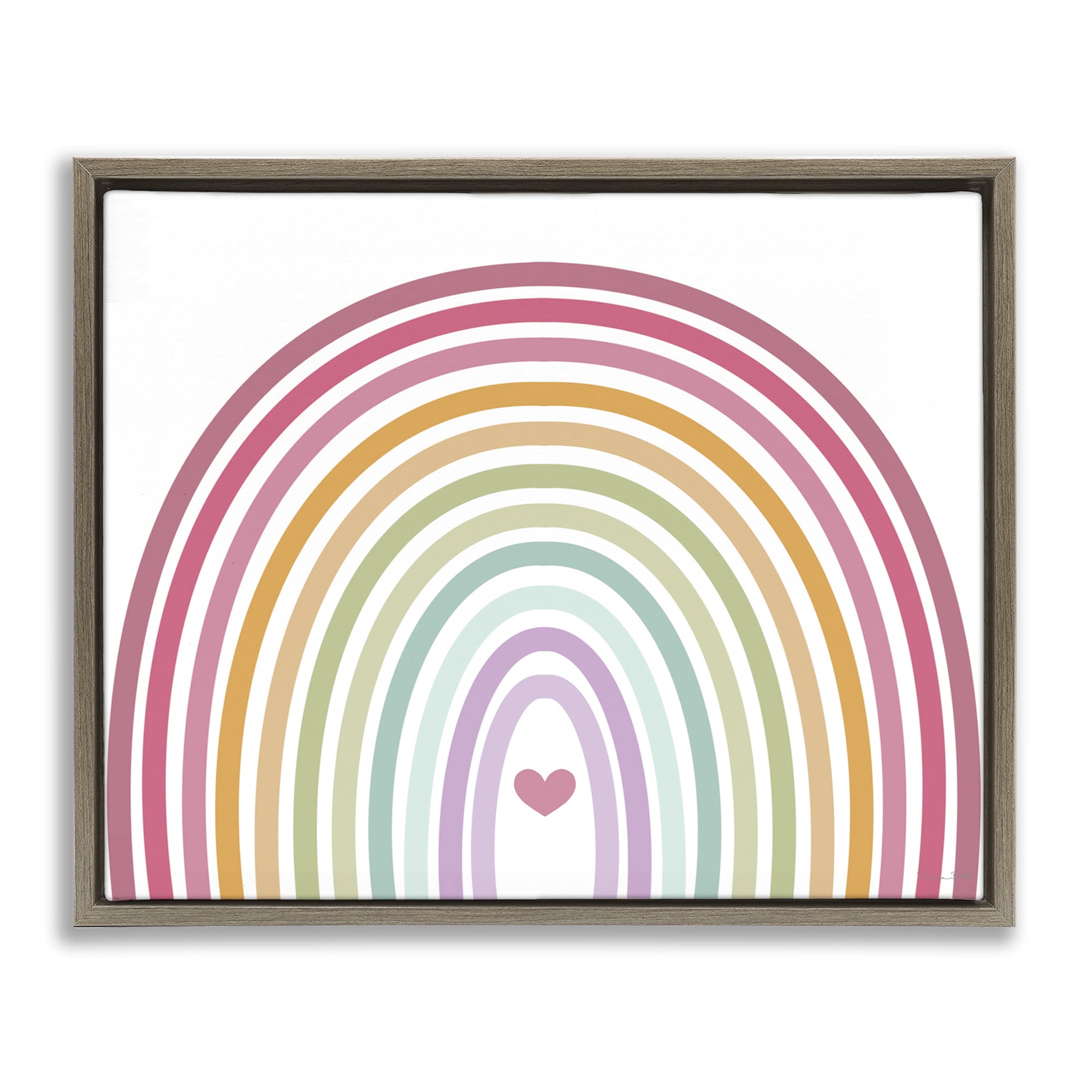 Stupell Industries Rainbow Love & Heart Brown Framed Floater Canvas Wall Art, design by Susan Ball