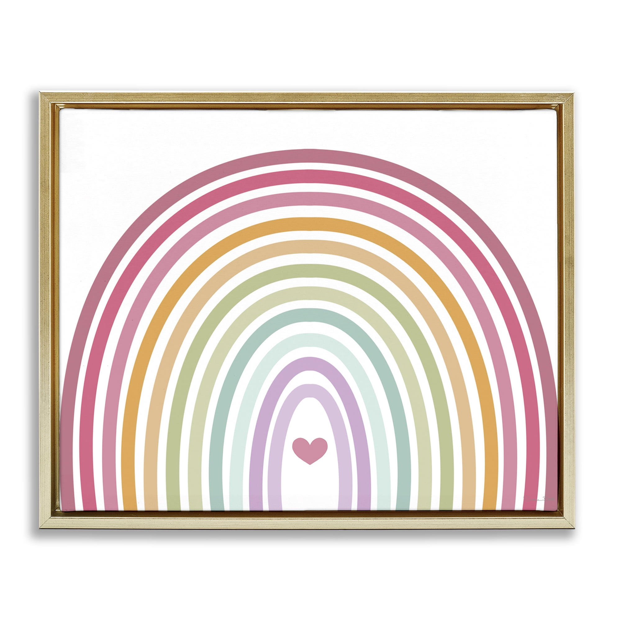 Stupell Industries Rainbow Love & Heart Gold Framed Floater Canvas Wall Art, design by Susan Ball