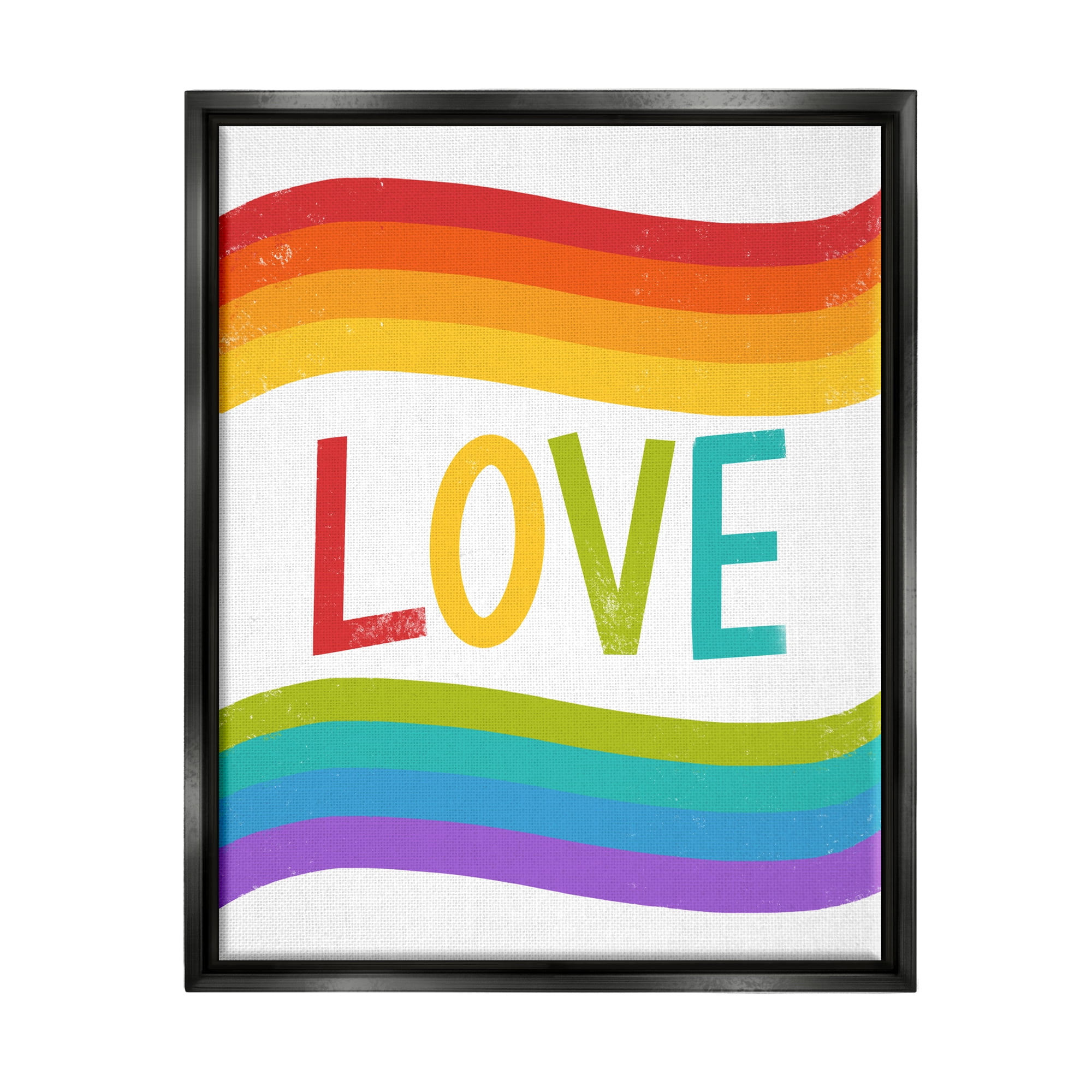 Stupell Industries Rainbow Love Pride Stripes Holiday Painting Black Floater Framed Art Print Wall Art