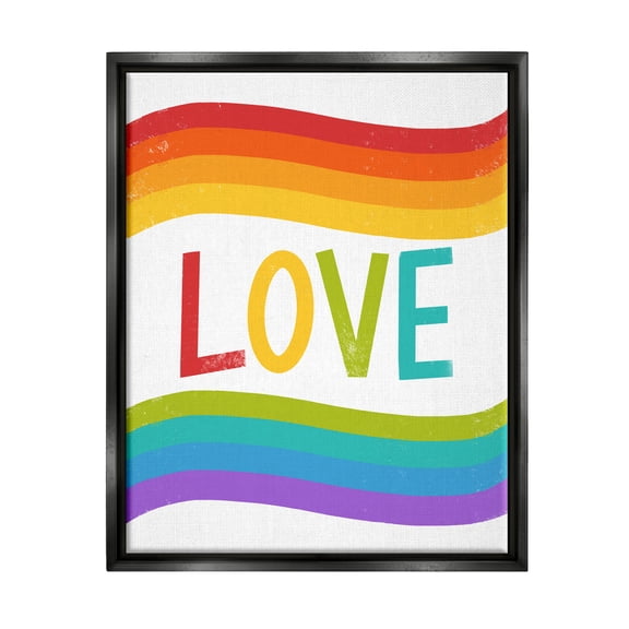 Stupell Industries Rainbow Love Pride Stripes Holiday Painting Black Floater Framed Art Print Wall Art