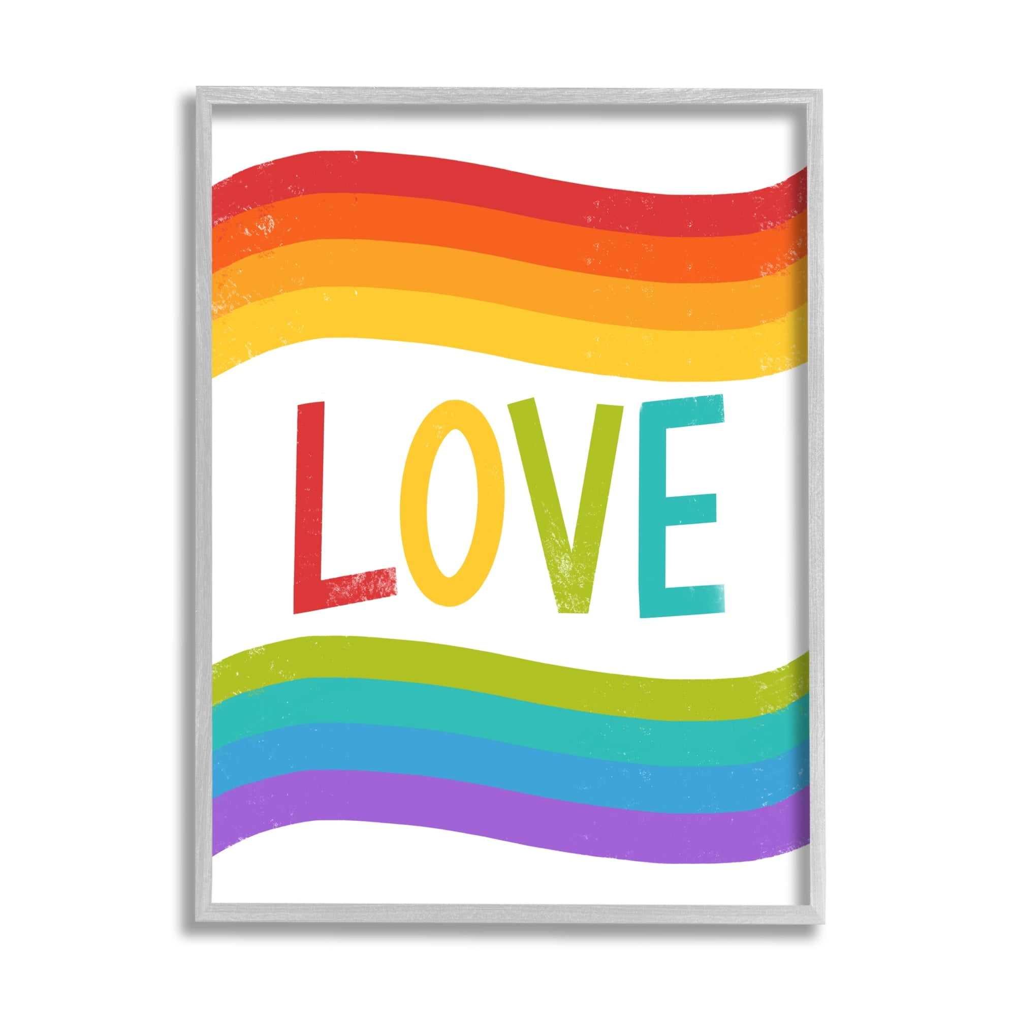 Stupell Industries Rainbow Love Pride Stripes Holiday Painting Gray Framed Art Print Wall Art