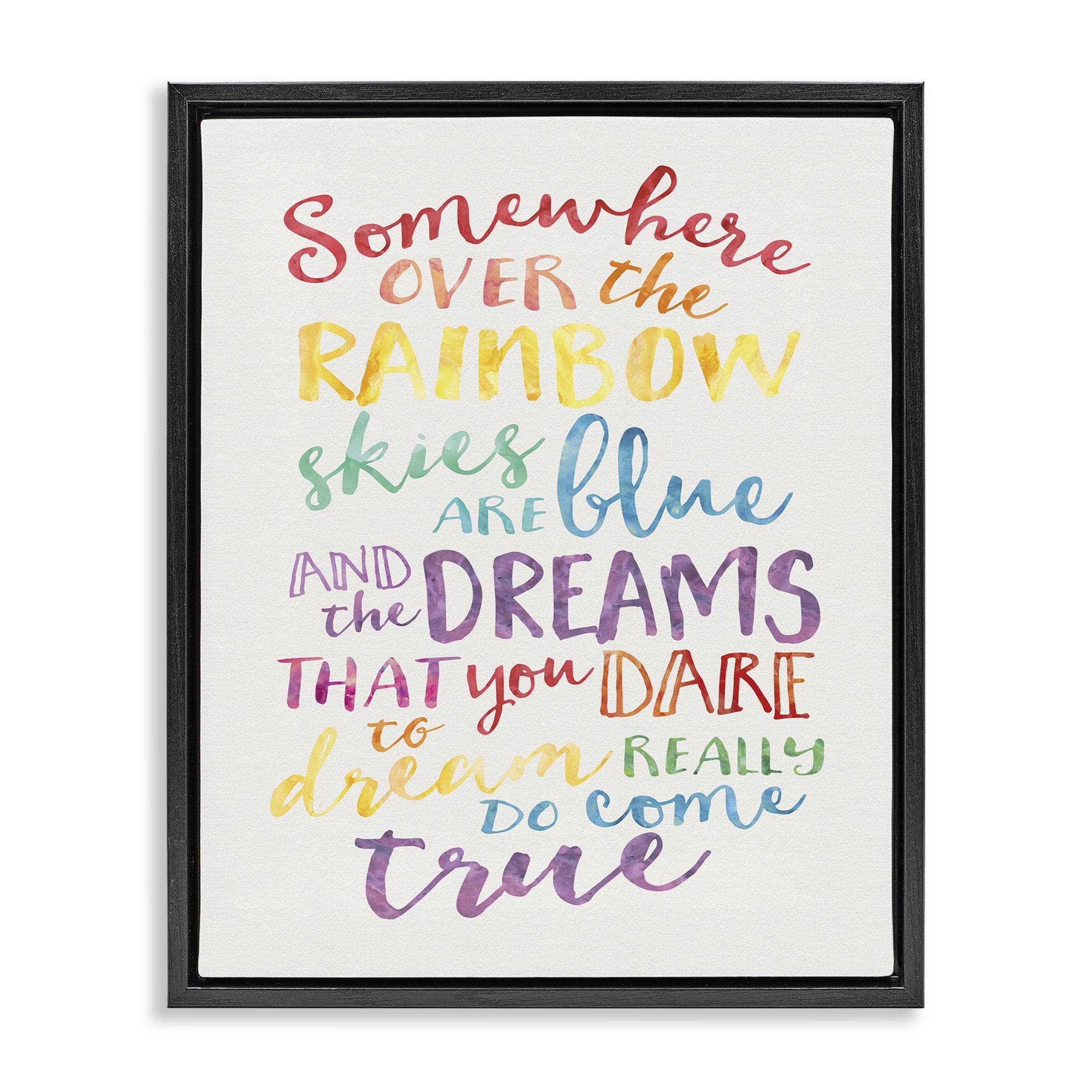Stupell Industries Rainbow Lyrics Watercolor Art for Kids Painting Black Floater Framed Canvas Art Print Wall Art, 17 x 21