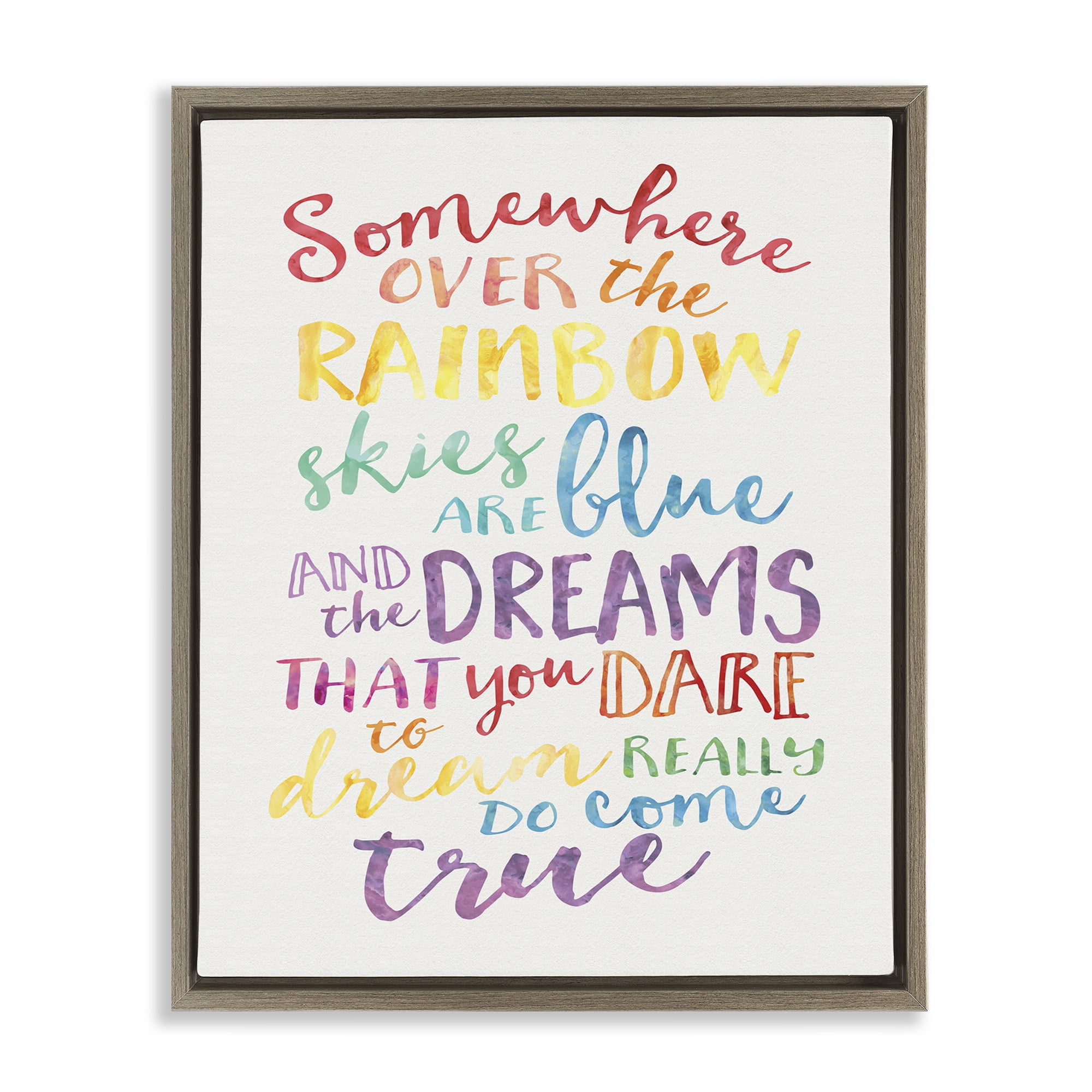 Stupell Industries Rainbow Lyrics Watercolor Art for Kids Painting Brown Floater Framed Canvas Art Print Wall Art, 25 x 31