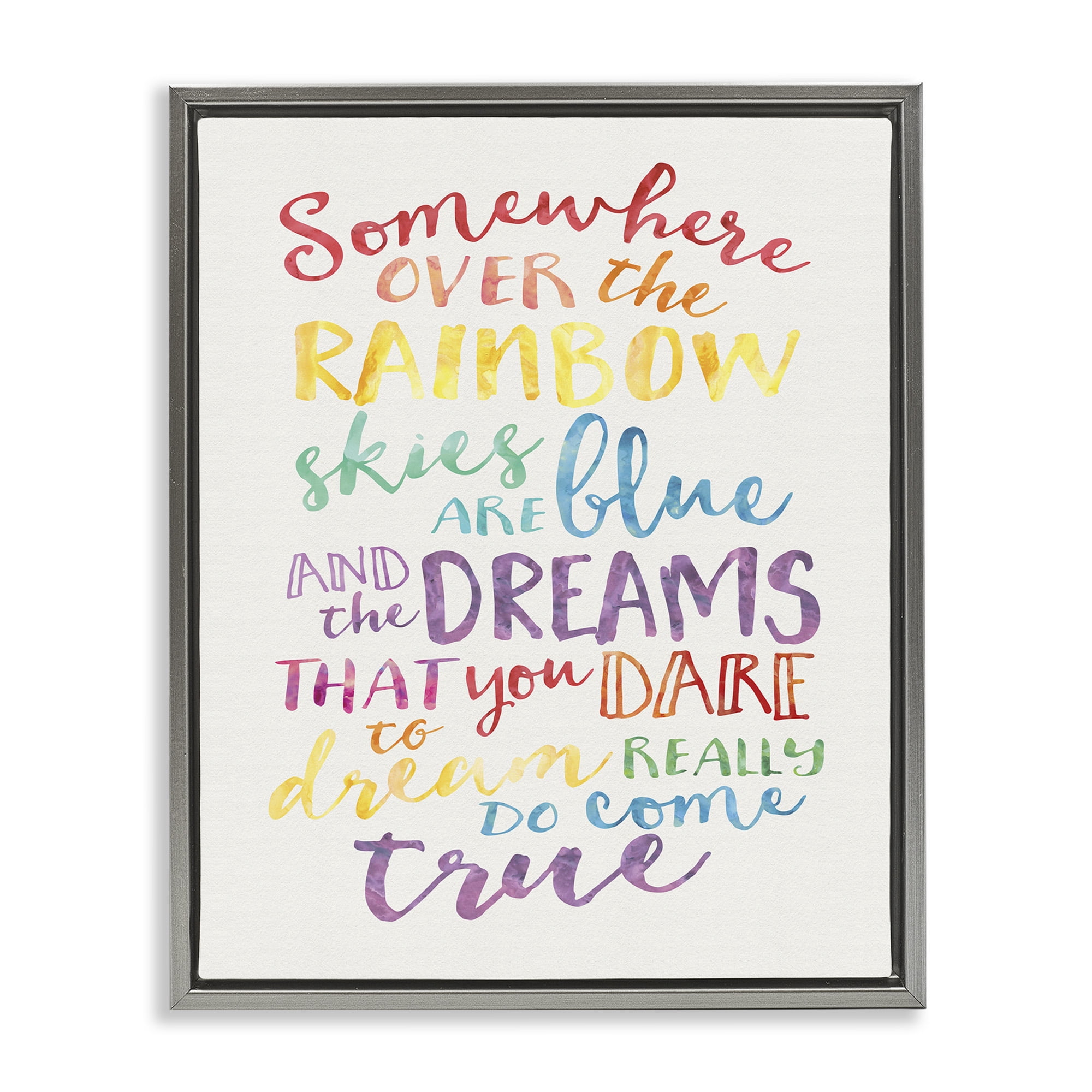 Stupell Industries Rainbow Lyrics Watercolor Art for Kids Painting Gray Floater Framed Canvas Art Print Wall Art, 25 x 31