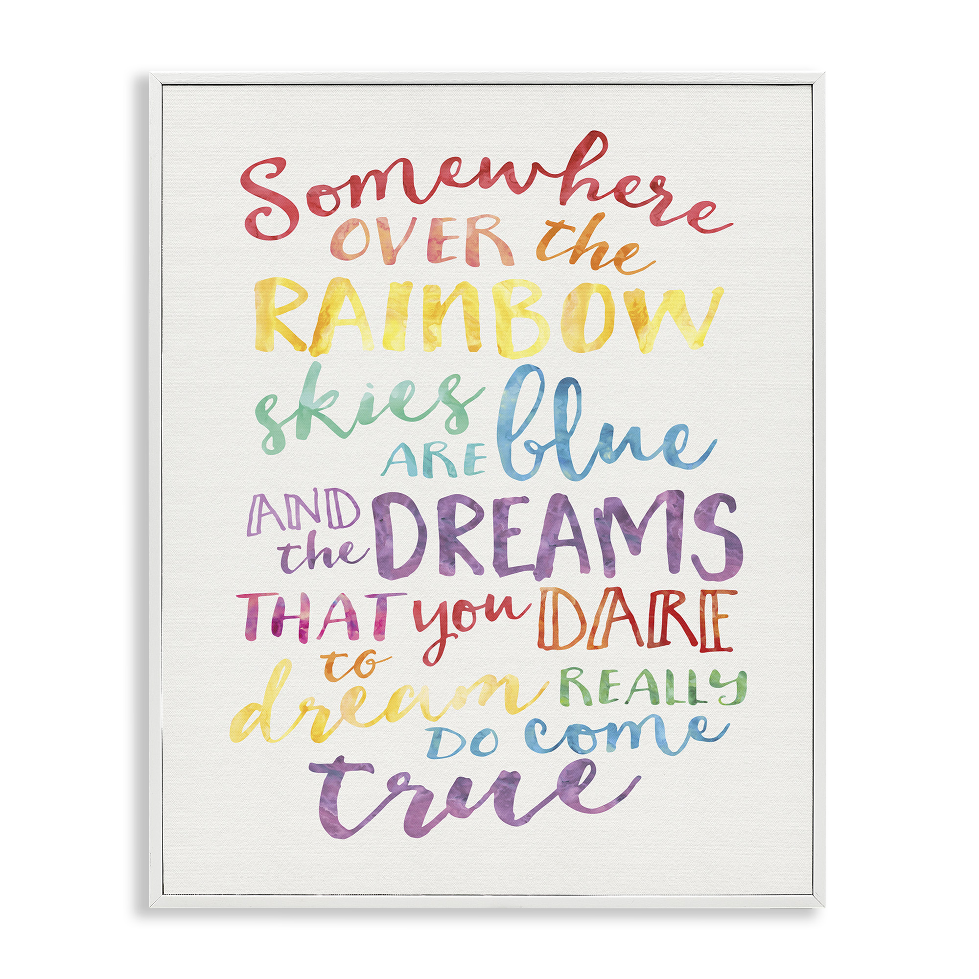 Stupell Industries Rainbow Lyrics Watercolor Art for Kids Painting White Framed Art Print Wall Art, 24 x 30