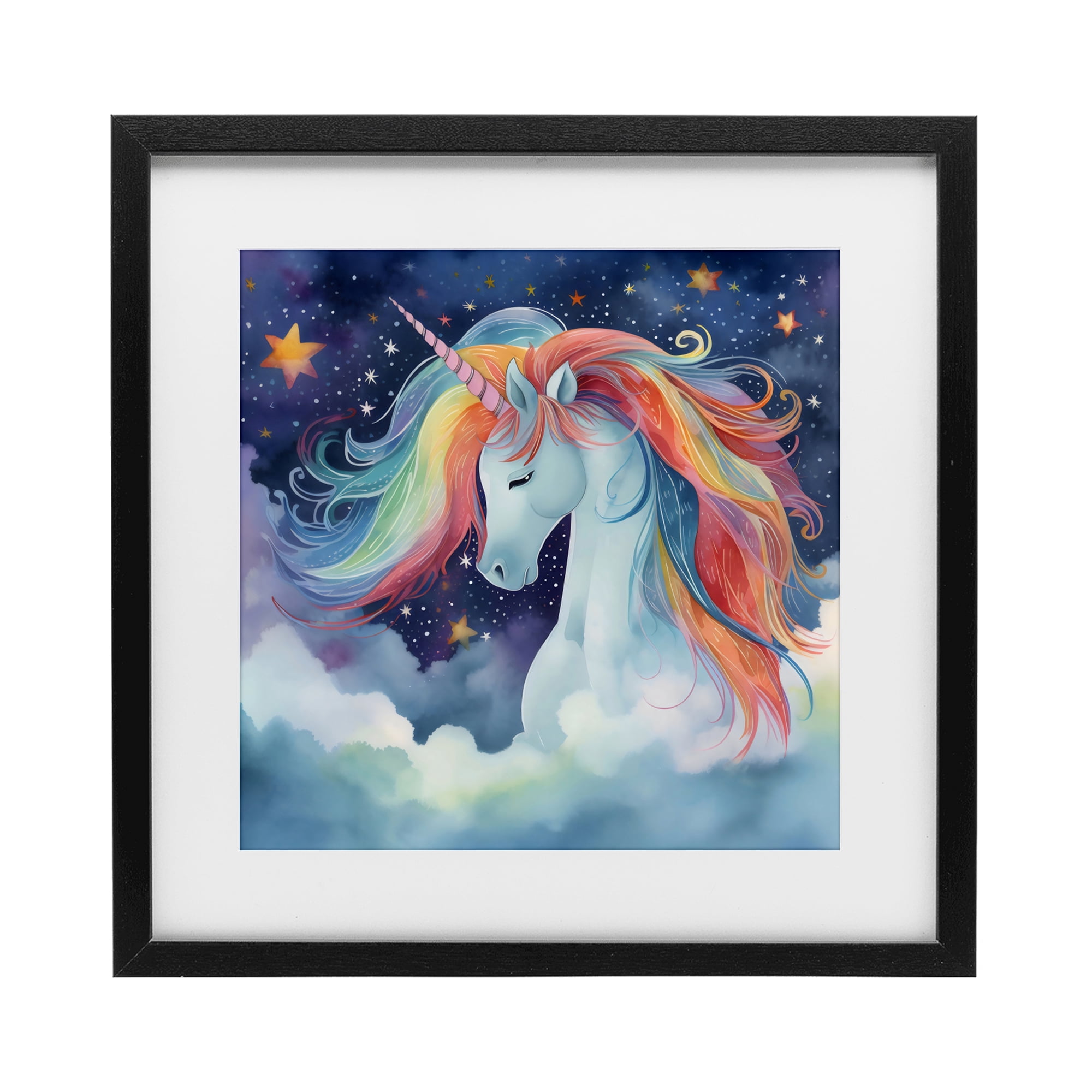 Stupell Industries Rainbow Mane Unicorn in Clouds Black Framed Print Under Glass, design by Creative Studio