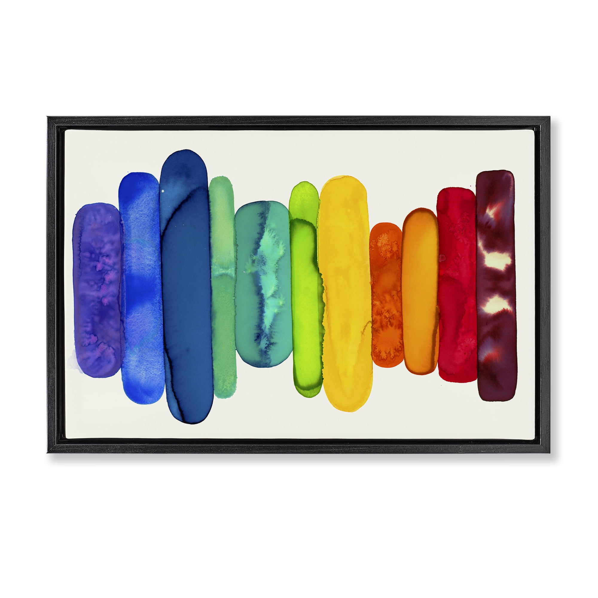 Stupell Industries Rainbow Ombre Shapes Abstract Painting Black Floater Framed Canvas Art Print Wall Art, 25 x 17