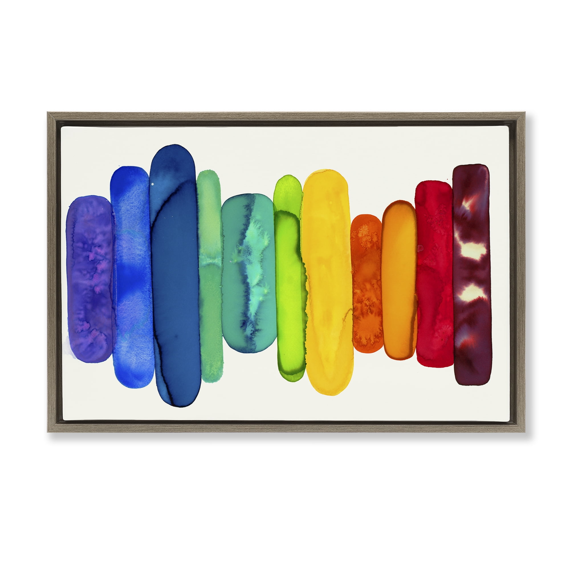 Stupell Industries Rainbow Ombre Shapes Abstract Painting Brown Floater Framed Canvas Art Print Wall Art, 31 x 21