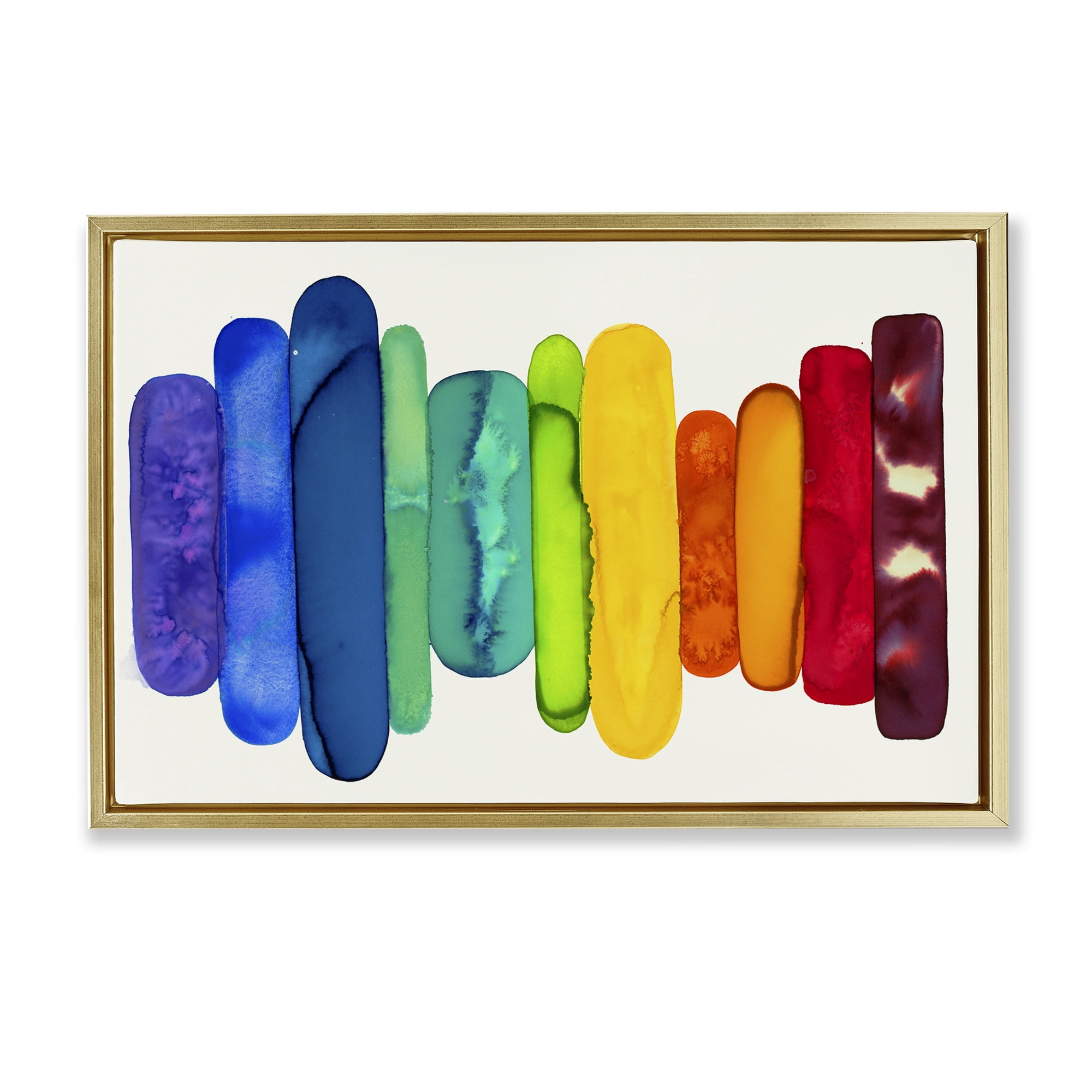 Stupell Industries Rainbow Ombre Shapes Abstract Painting Gold Floater Framed Canvas Art Print Wall Art, 25 x 17