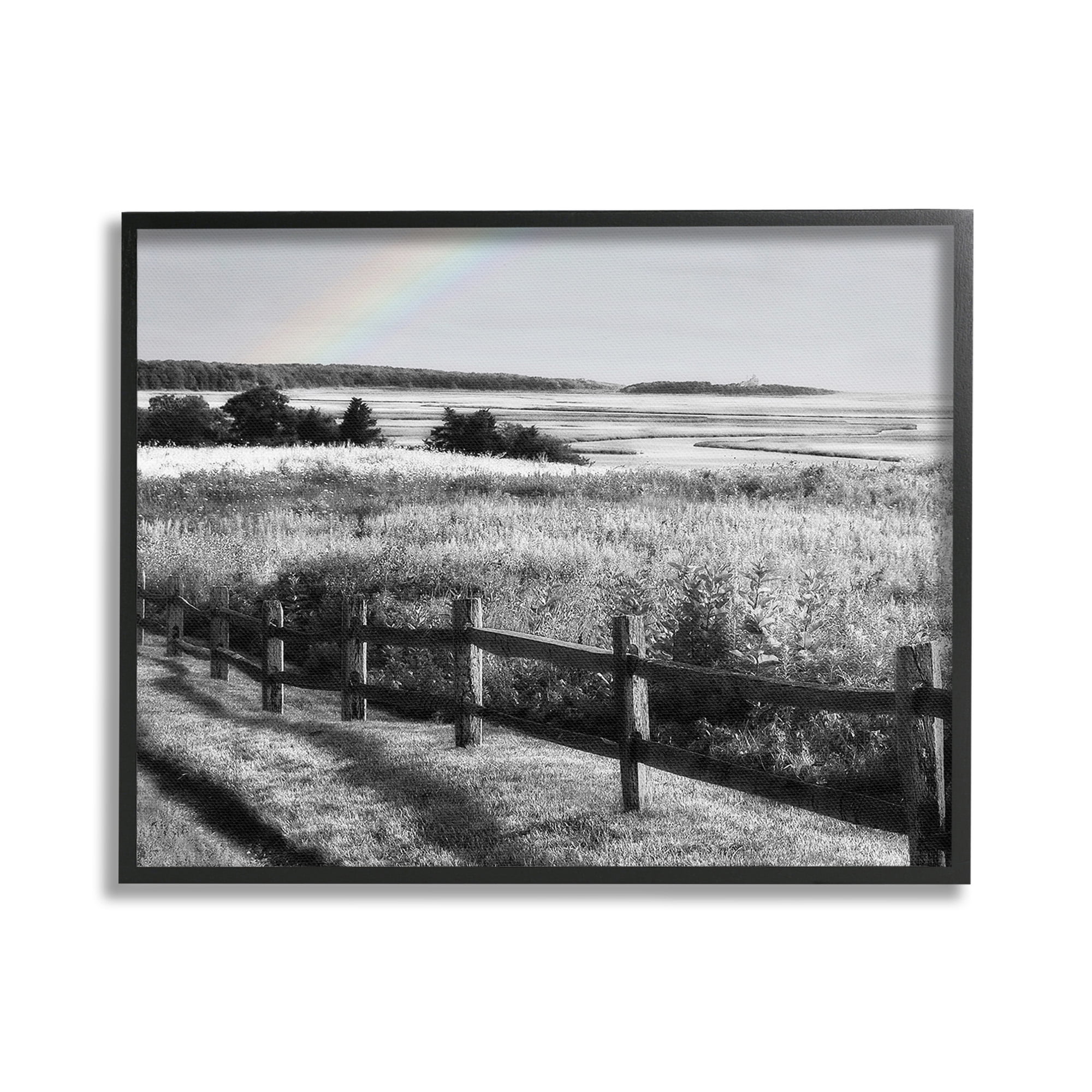 Stupell Industries Rainbow Over Countryside Landscape Photography Black Framed Art Print Wall Art, 30 x 24