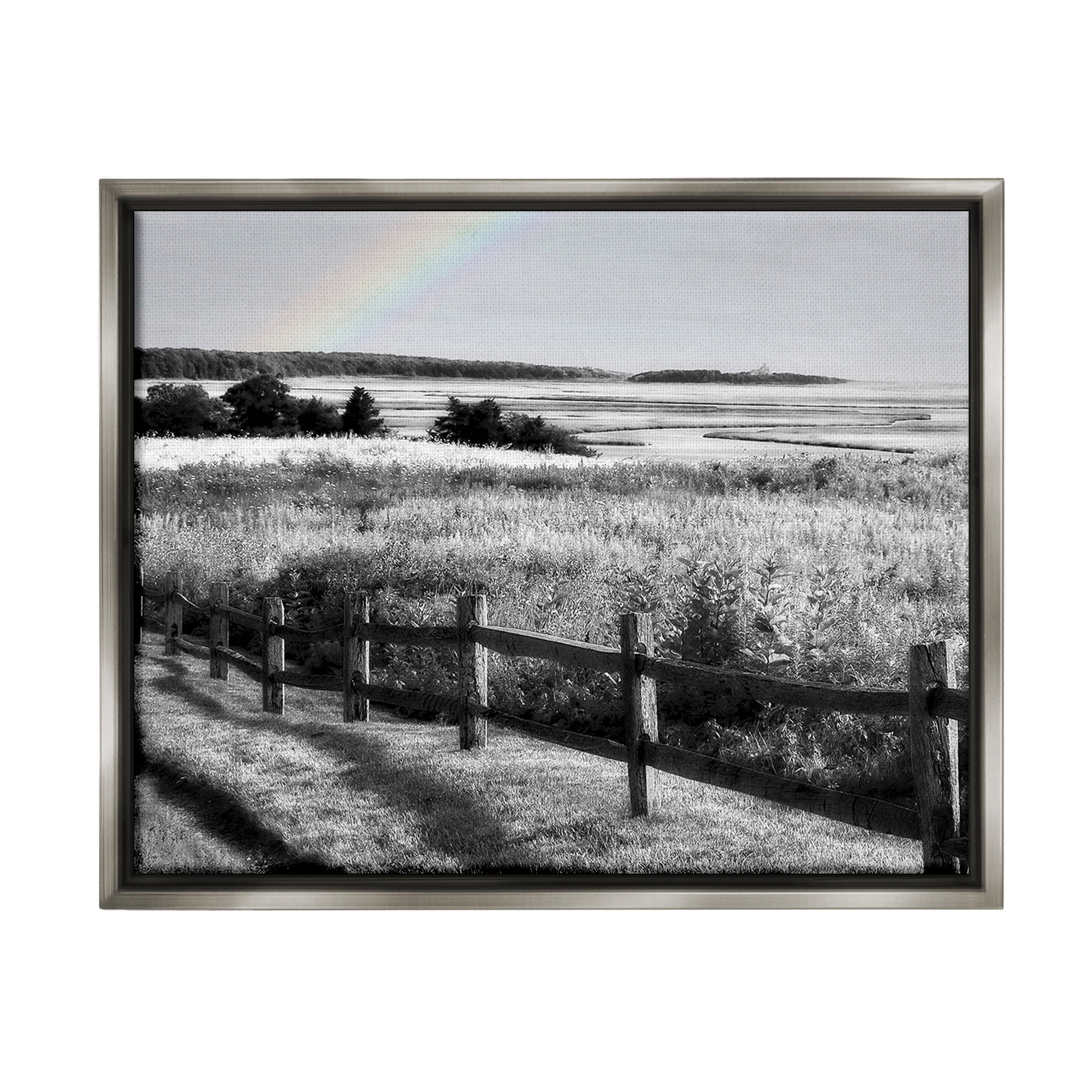 Stupell Industries Rainbow Over Countryside Landscape Photography Gray Floater Framed Canvas Art Print Wall Art, 21 x 17