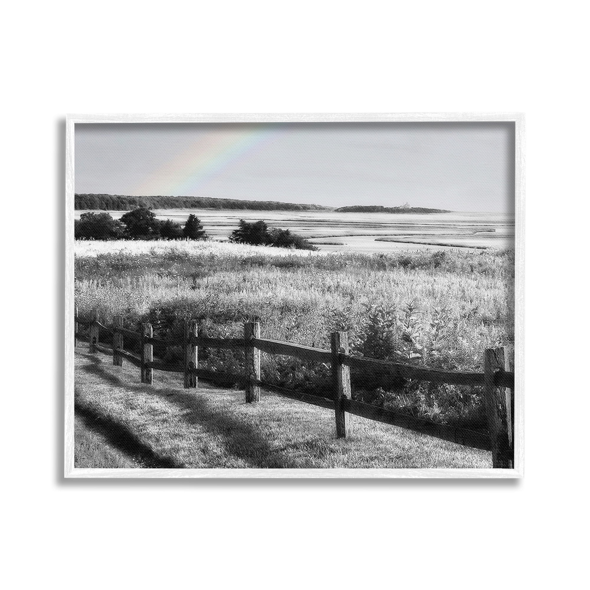 Stupell Industries Rainbow Over Countryside Landscape Photography White Framed Art Print Wall Art, 30 x 24