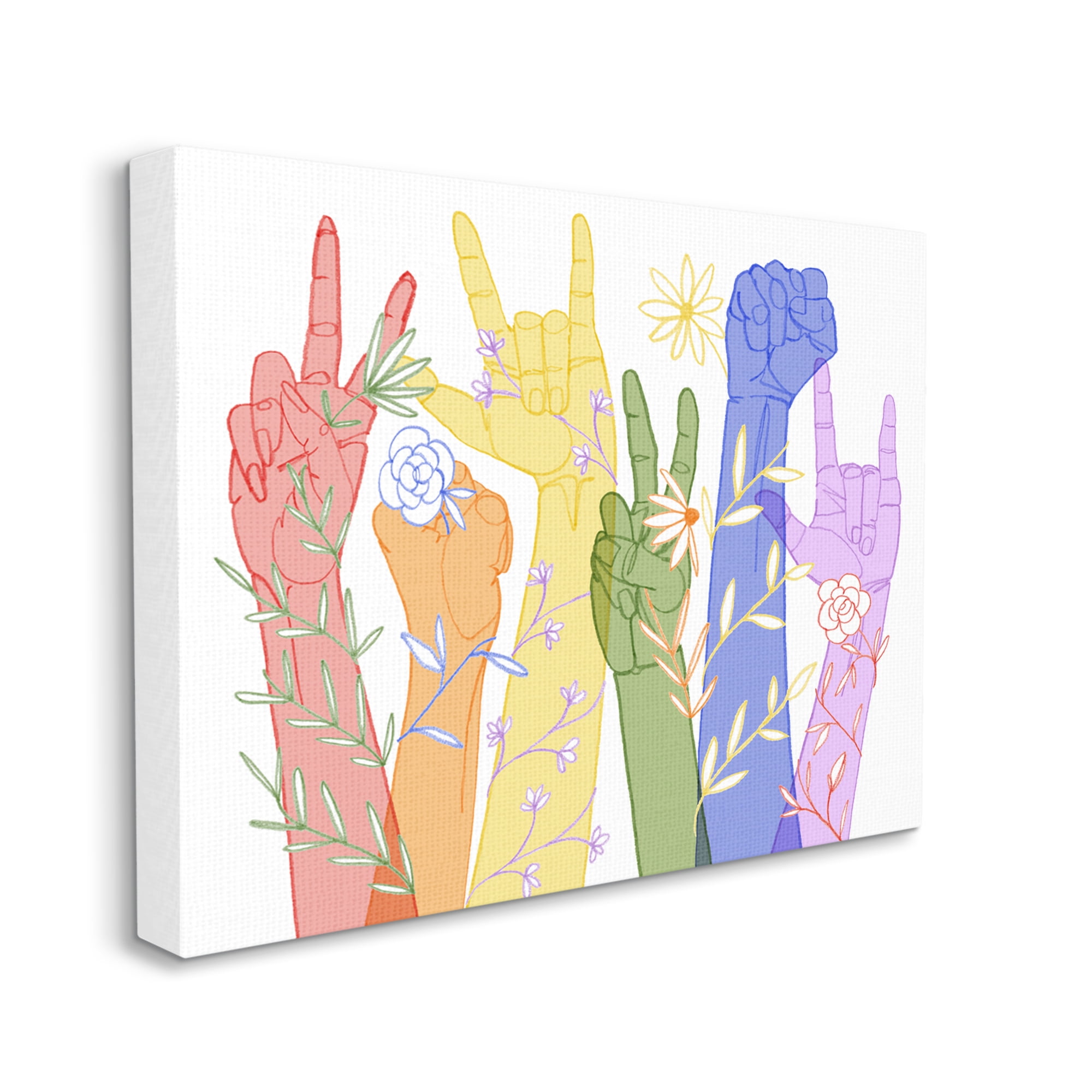 Stupell Industries Rainbow Peace Love Caring Hand Signs ASL Canvas Wall Art by Grace Popp