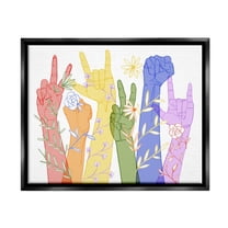 Stupell Industries Rainbow Peace Love Caring Hand Signs ASL Jet Black Framed Floating Canvas Wall Art, 16x20, by Grace Popp