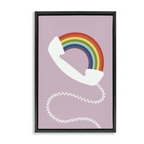 Stupell Industries Rainbow Phone on Pink Novelty Painting Black Floater Framed Art Print Wall Art, 17 x 25
