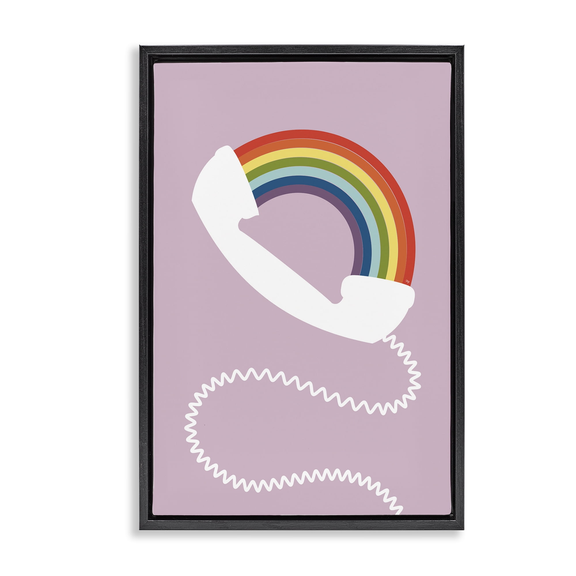 Stupell Industries Rainbow Phone on Pink Novelty Painting Black Floater Framed Art Print Wall Art, 21 x 31