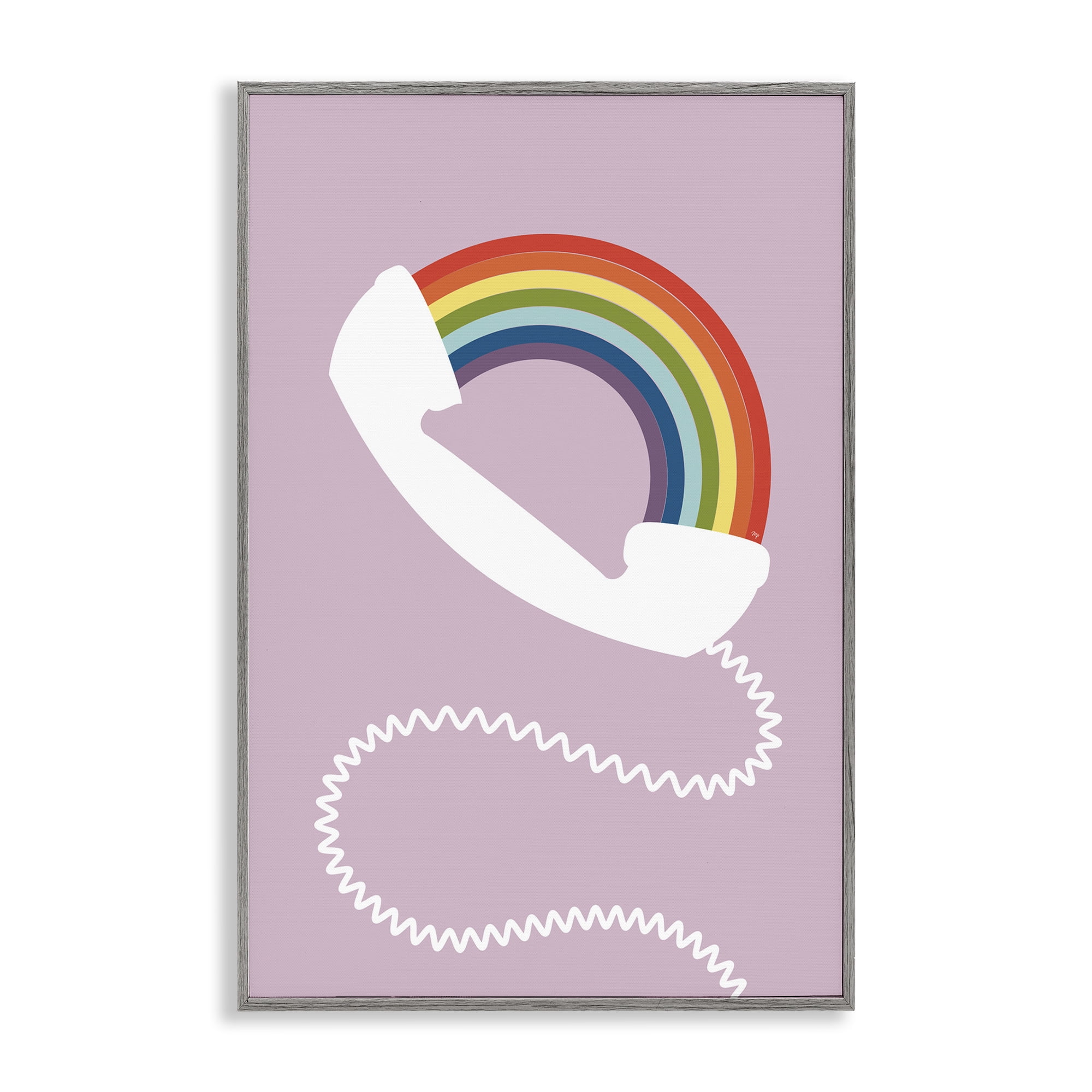 Stupell Industries Rainbow Phone on Pink Novelty Painting Gray Framed Art Print Wall Art, 12 x 18
