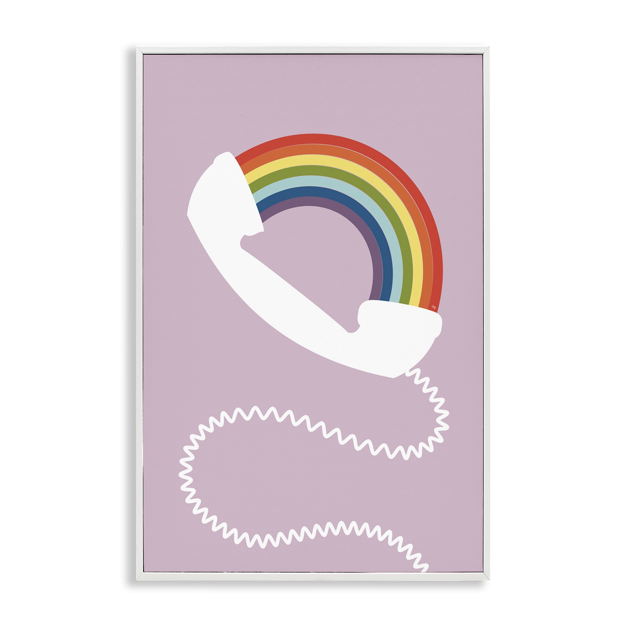 Stupell Industries Rainbow Phone on Pink Novelty Painting White Framed Art Print Wall Art, 16 x 24