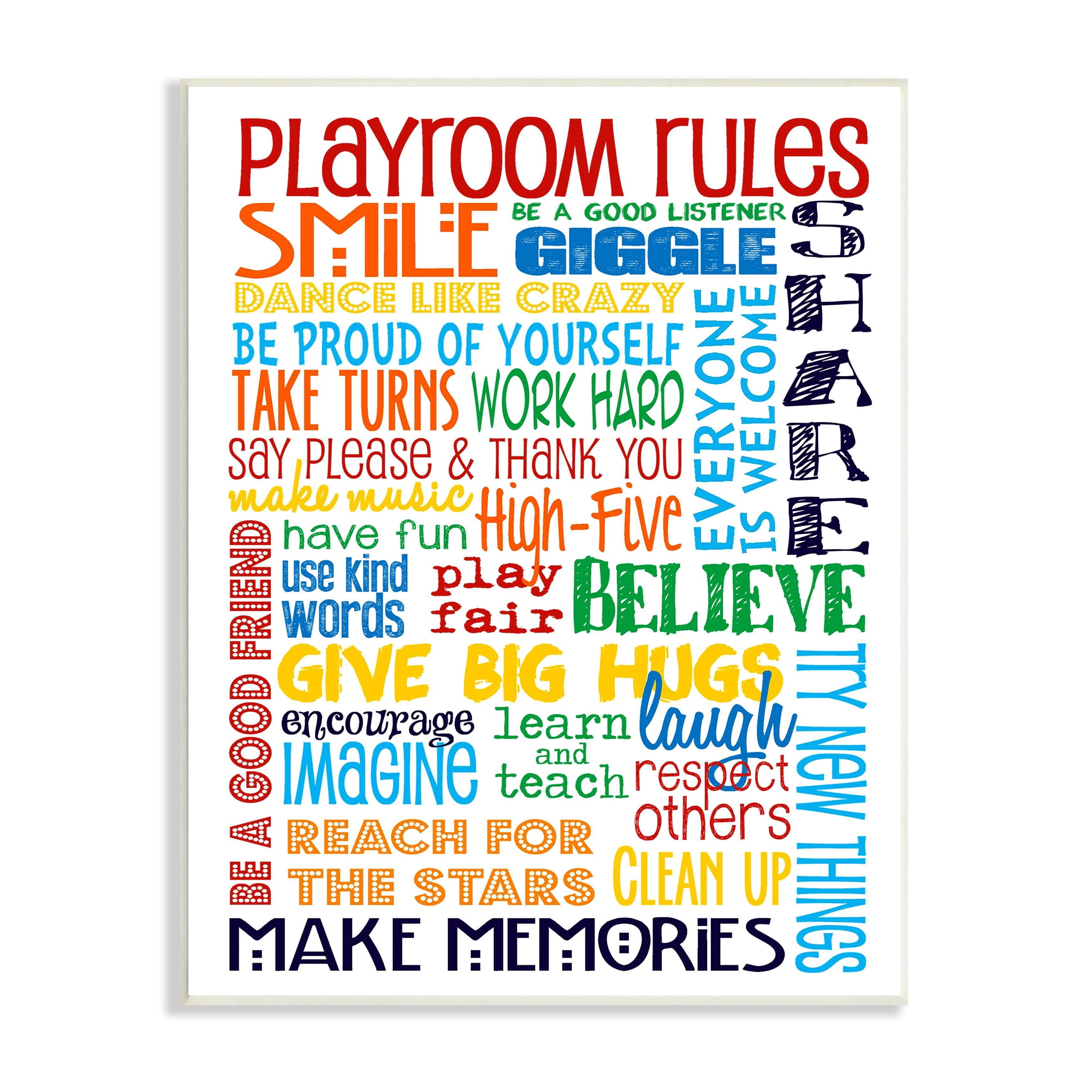 Stupell Industries Rainbow Playroom Rules Smile Textured, 10 x 0.5 x 15,Design by Erica Billups