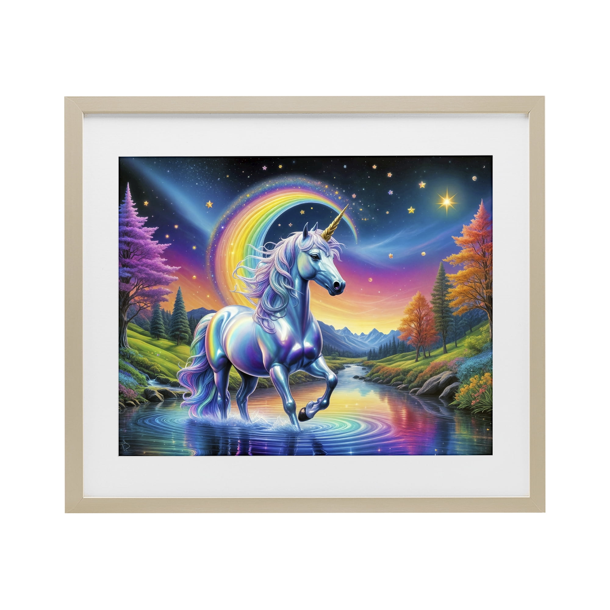Stupell Industries Rainbow Prism Unicorn Birch Framed Print Under Glass, design by Tabz Jones