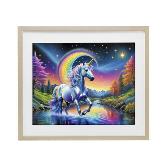 Stupell Industries Rainbow Prism Unicorn Birch Framed Print Under Glass, design by Tabz Jones
