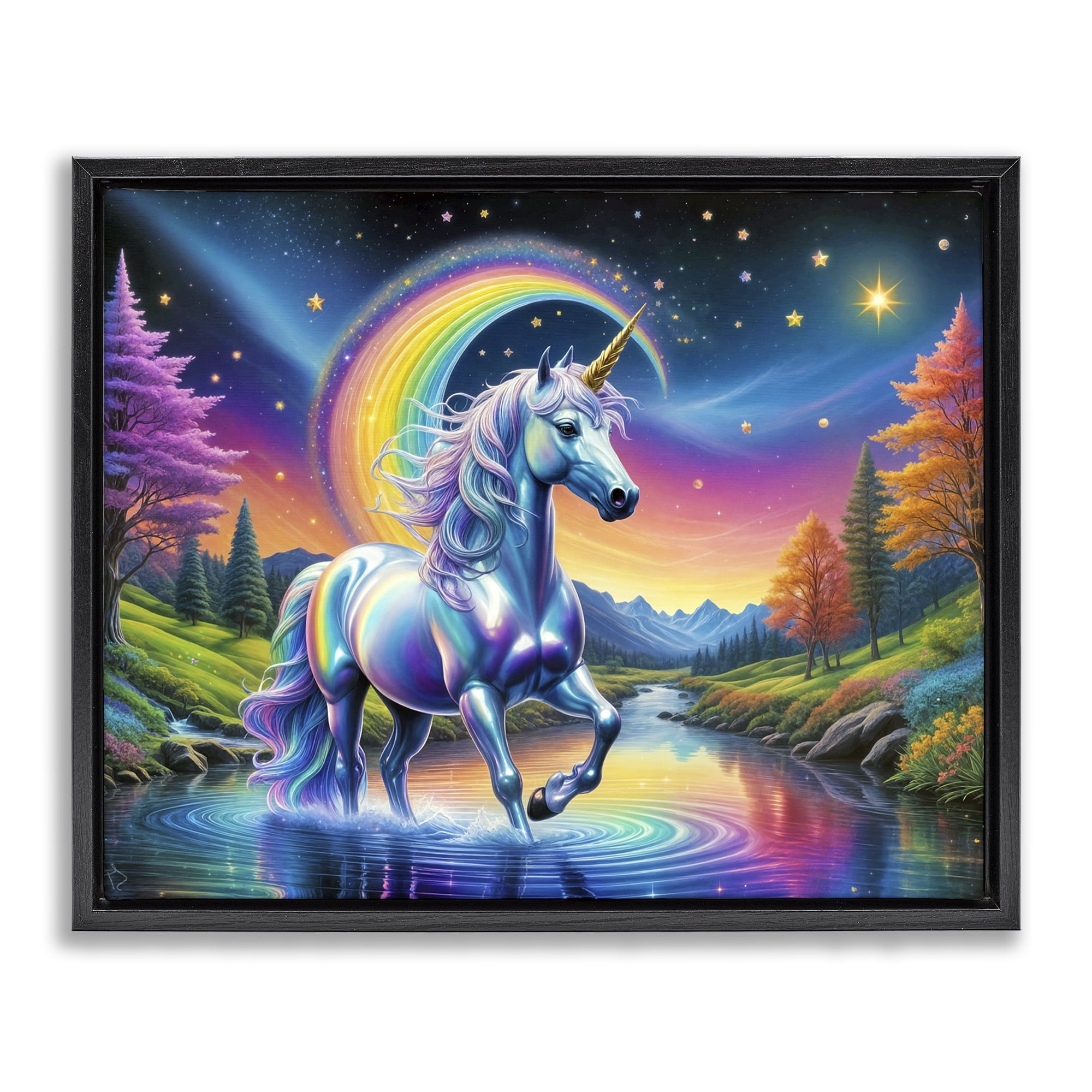 Stupell Industries Rainbow Prism Unicorn Black Framed Floater Canvas Wall Art, design by Tabz Jones