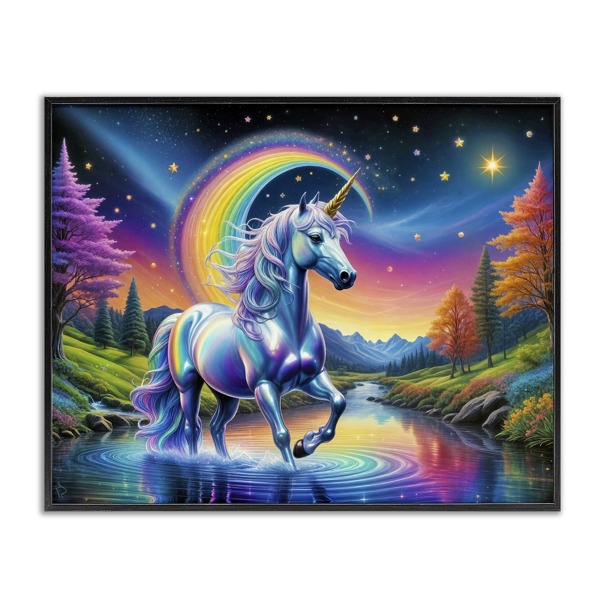 Stupell Industries Rainbow Prism Unicorn Black Framed Giclee Art, design by Tabz Jones