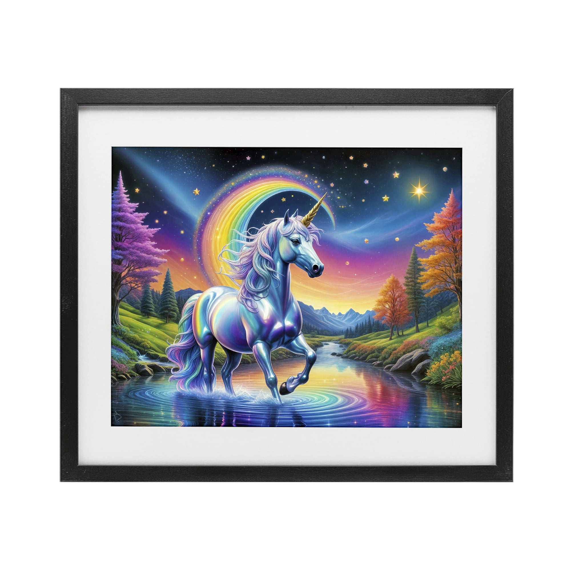 Stupell Industries Rainbow Prism Unicorn Black Framed Print Under Glass, design by Tabz Jones