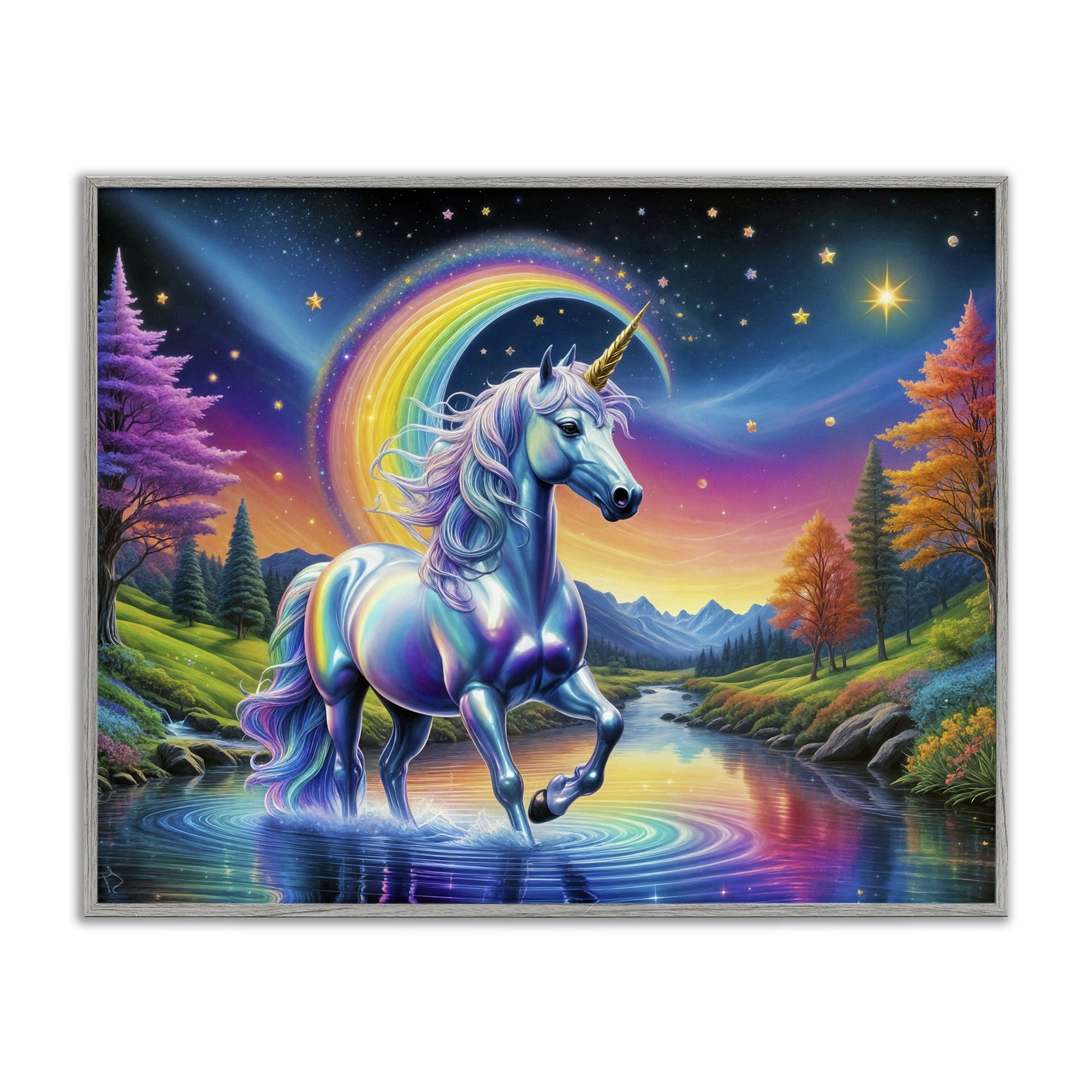 Stupell Industries Rainbow Prism Unicorn Gray Framed Giclee Art, design by Tabz Jones