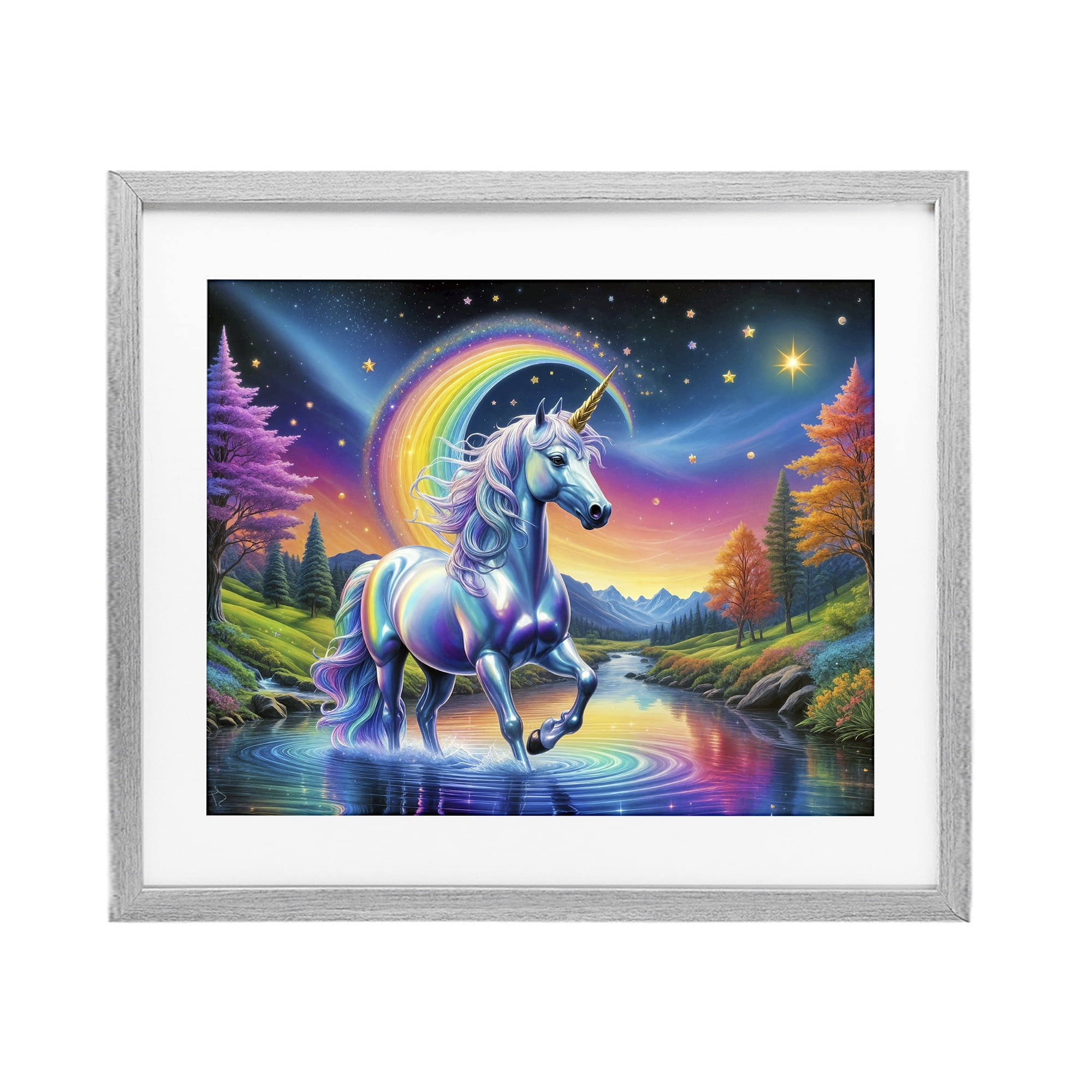 Stupell Industries Rainbow Prism Unicorn Gray Framed Print Under Glass, design by Tabz Jones