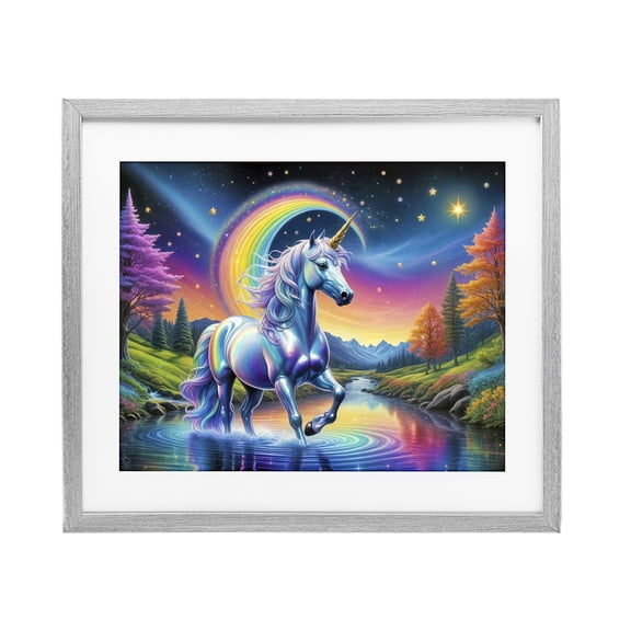 Stupell Industries Rainbow Prism Unicorn Gray Framed Print Under Glass, design by Tabz Jones