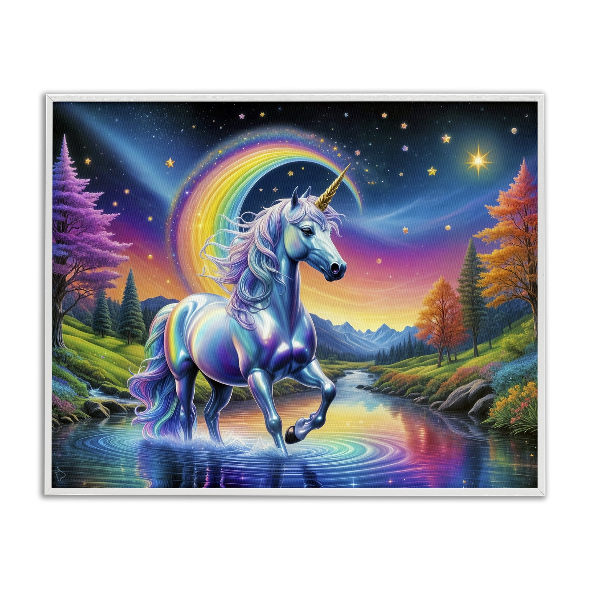 Stupell Industries Rainbow Prism Unicorn White Framed Giclee Art, design by Tabz Jones